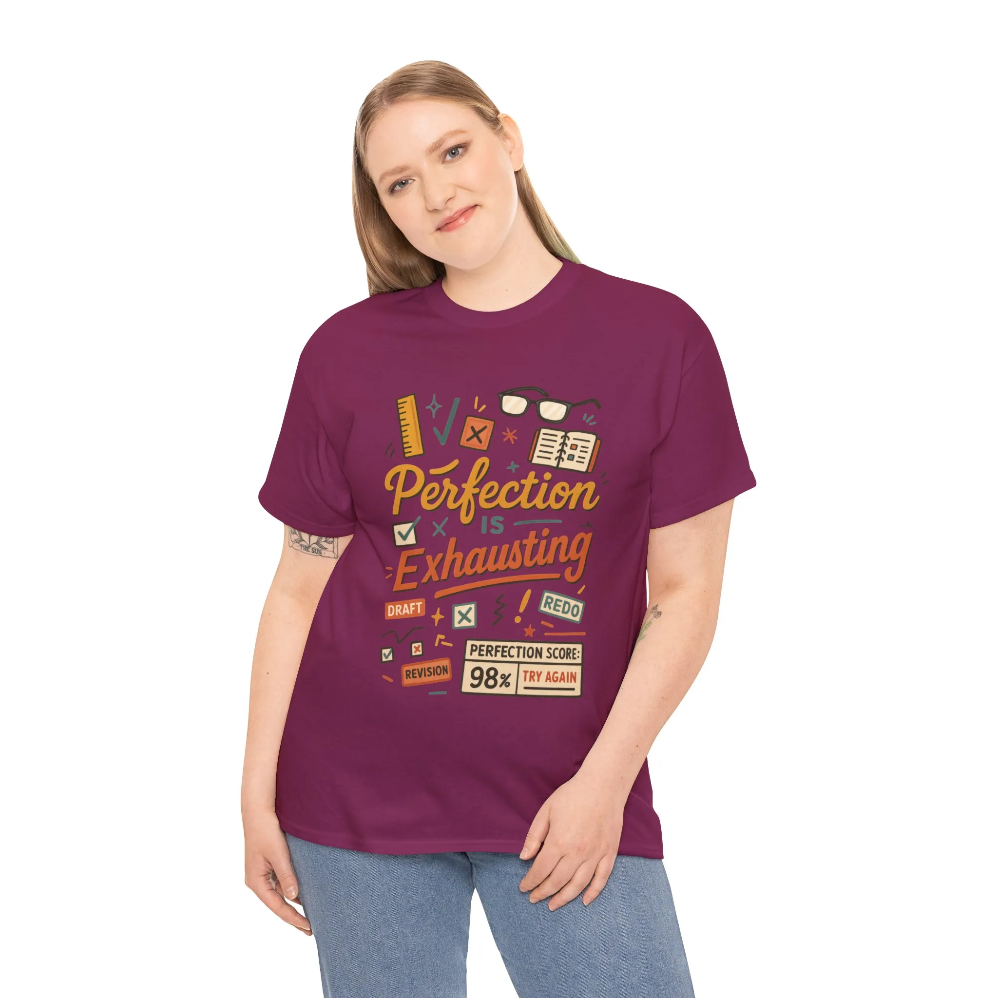 Perfection is Exhausting Tee, Funny T-Shirt for Students, Relaxed Fit Unisex Top, Gift for Graduates, Motivational Apparel, Casual Wear - Image 28
