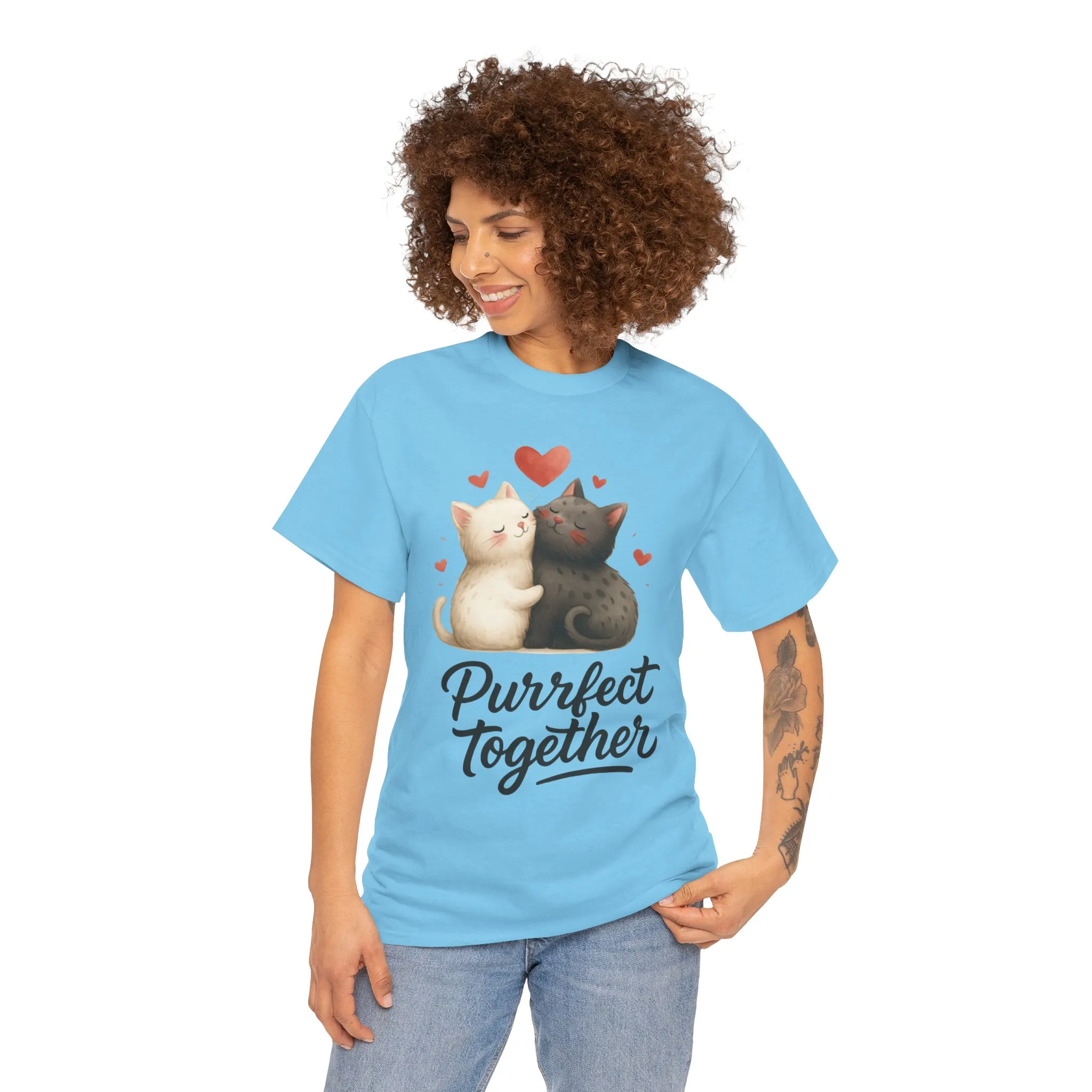 Purrfect Together Cat Tee, Cute Cat Lovers Gift, Funny Animal T-Shirt, Unisex Cotton Graphic Tee, Perfect for Valentine's Day, Pet [...] - Image 32