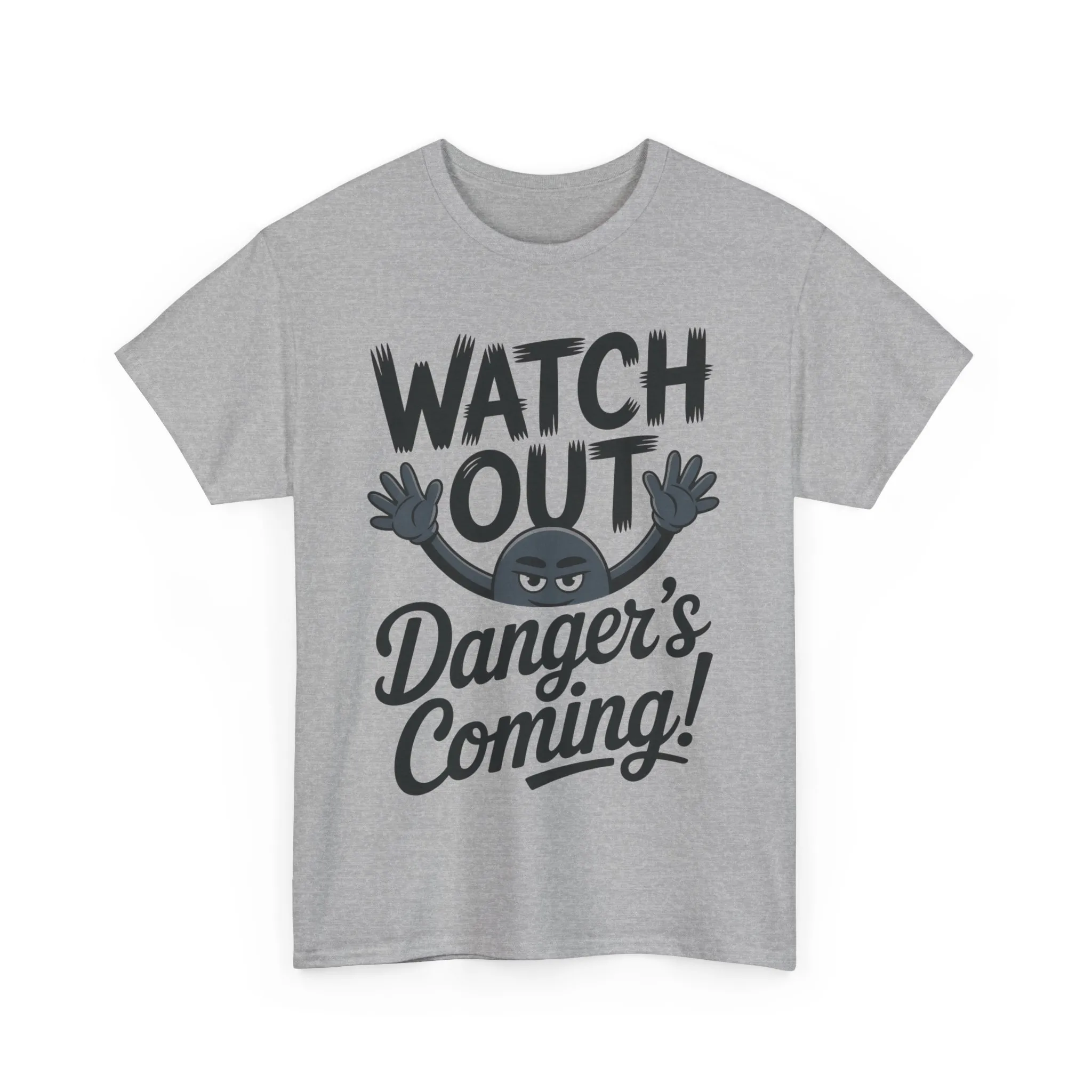Funny "Watch Out" Cartoon Character T-Shirt, Sketch Style Unisex Heavy Cotton Tee, Minimalist Humorous Graphic Tee, Gift for Him/Her - Image 9