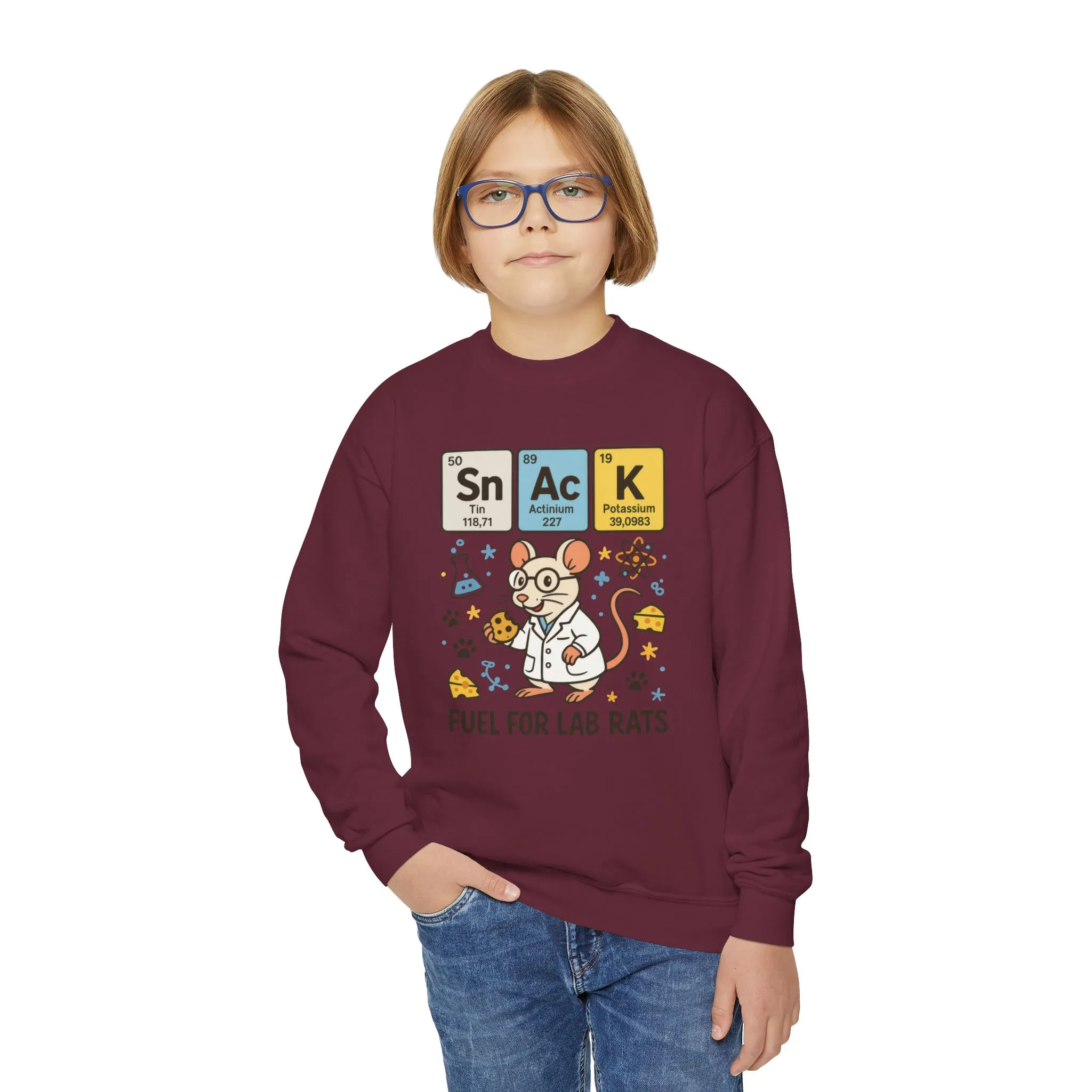 Youth Crewneck Sweatshirt - Fuel for Lab Rats, Cute Science Gift, Adorable Sweatshirt for Kids, Science Enthusiasts, Lab Rat Love - Image 2