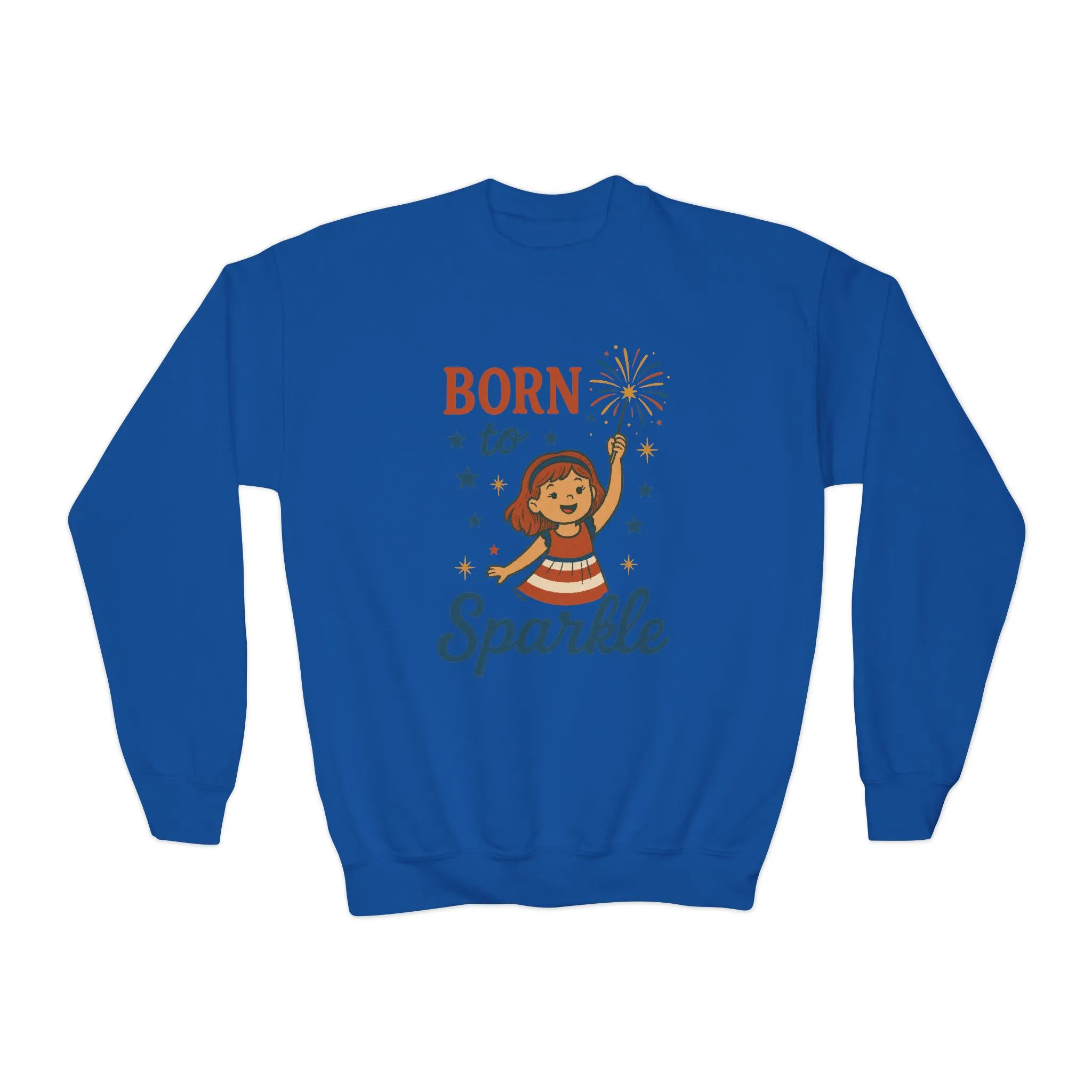 4th of July Youth Crewneck Sweatshirt, Born to Sparkle Tee, Patriotic Fireworks Toddler Crewneck, Independence Day Outfit for Tween Girls - Image 9