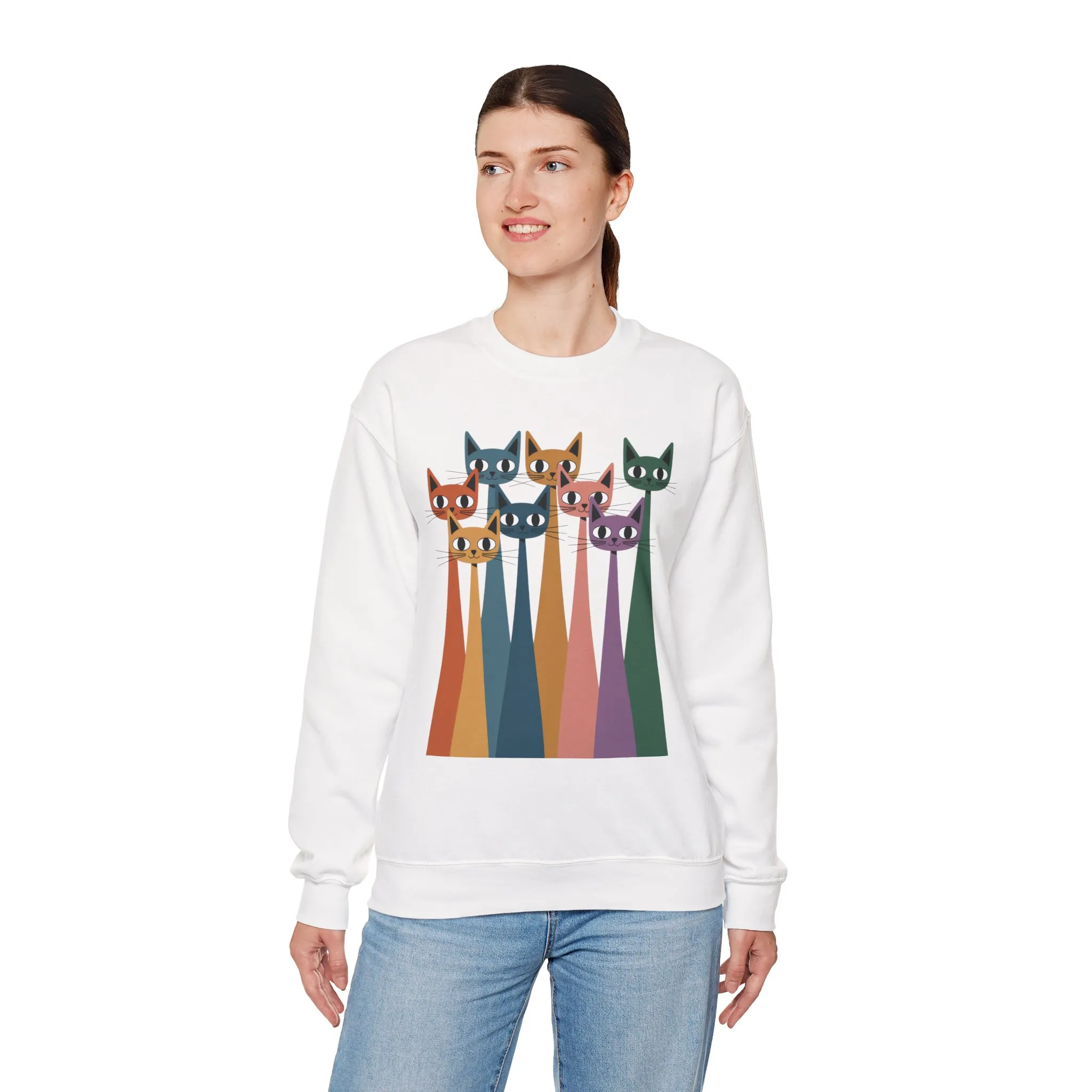 Colorful Cat Sweatshirt, Cozy Crewneck, Cat Lover Gift, Womens Sweatshirt, Cute Animal Apparel, Fun Gift for Cat Owners - Image 3