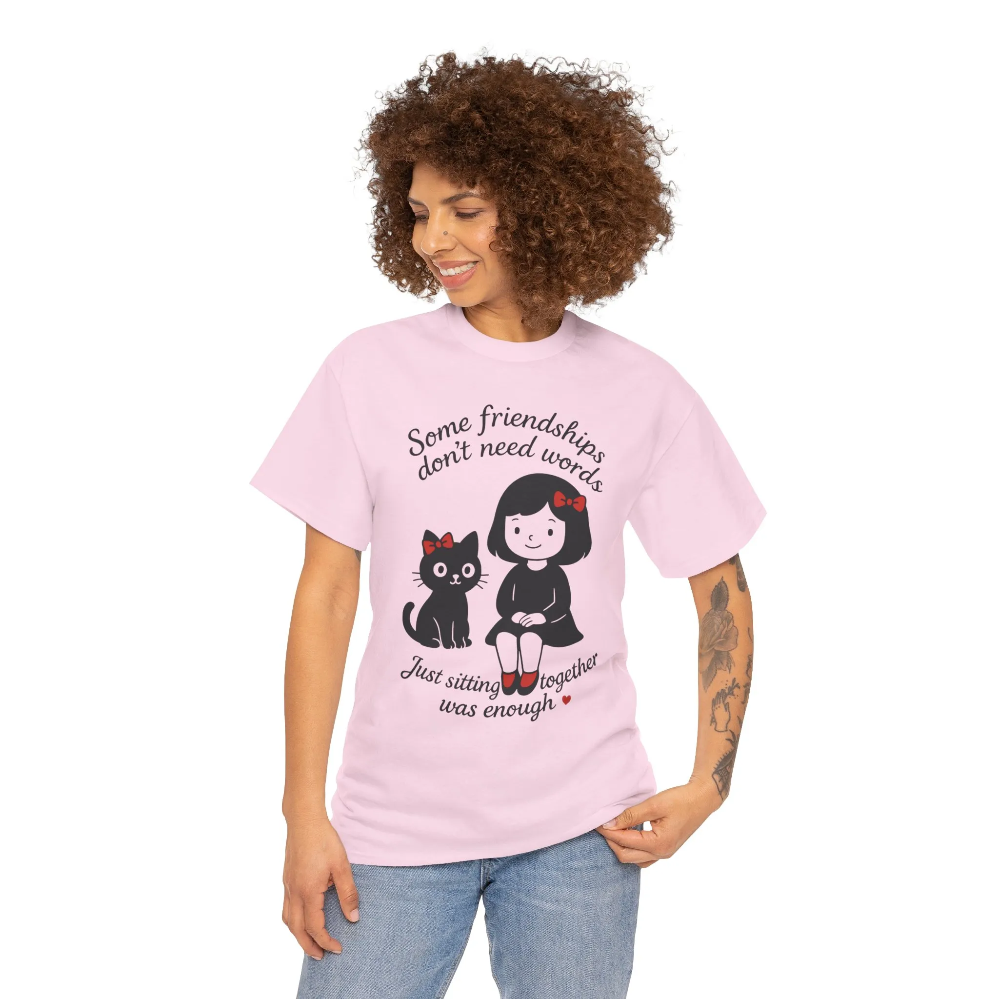 Cute Cat & Girl Graphic Tee, Playful Gift for Cat Lovers, Cat and Girl Design, Gift for Cat Owners, Women's Cotton T-Shirt - Image 26