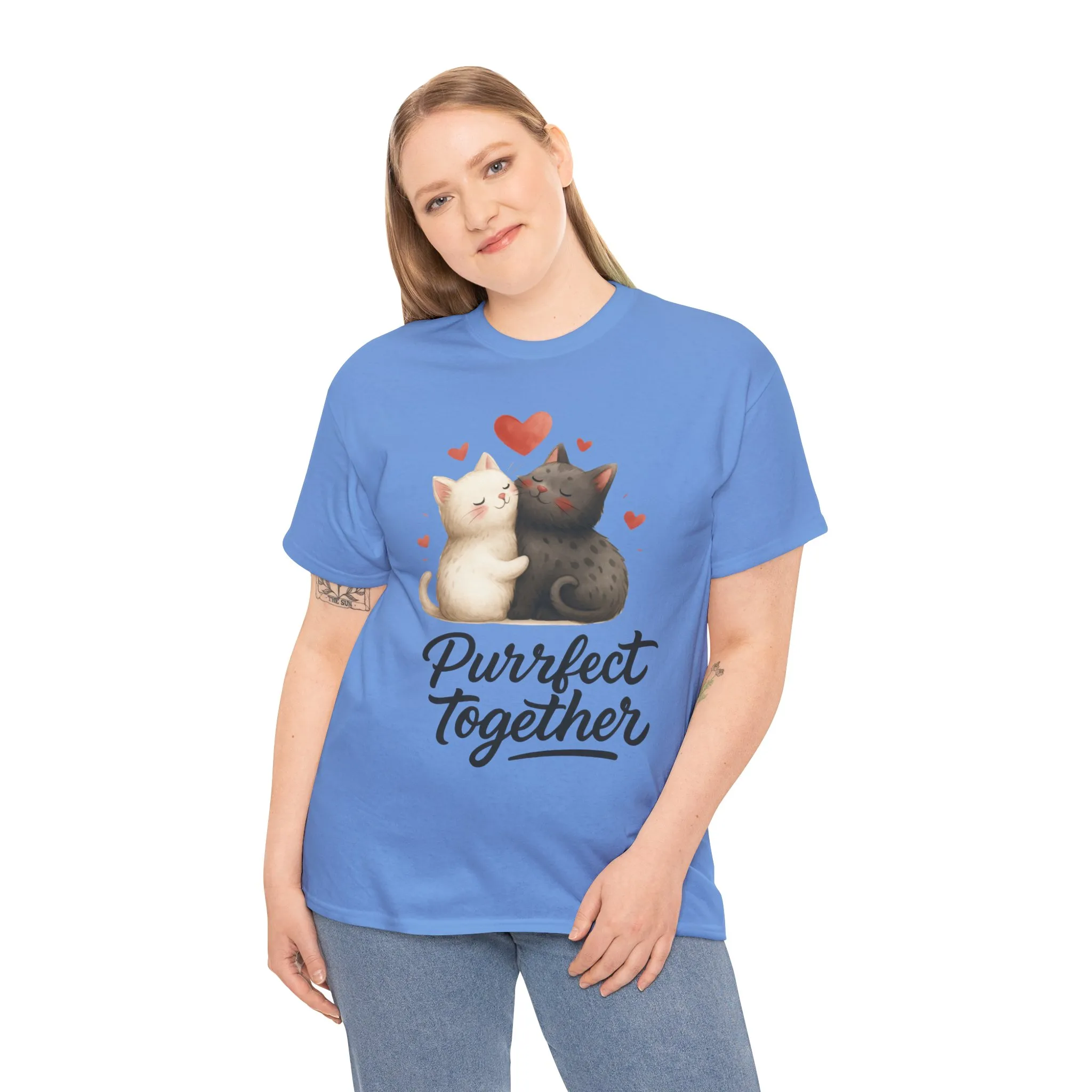 Purrfect Together Cat Tee, Cute Cat Lovers Gift, Funny Animal T-Shirt, Unisex Cotton Graphic Tee, Perfect for Valentine's Day, Pet [...] - Image 15