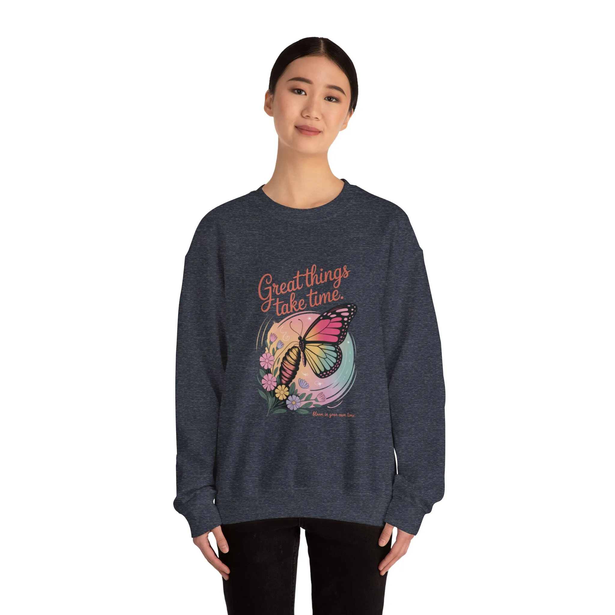 Inspirational Butterfly Sweatshirt - Great Things Take Time, Cozy Unisex Crewneck, Perfect Gift for Nature Lovers, Relaxed Style, [...] - Image 11