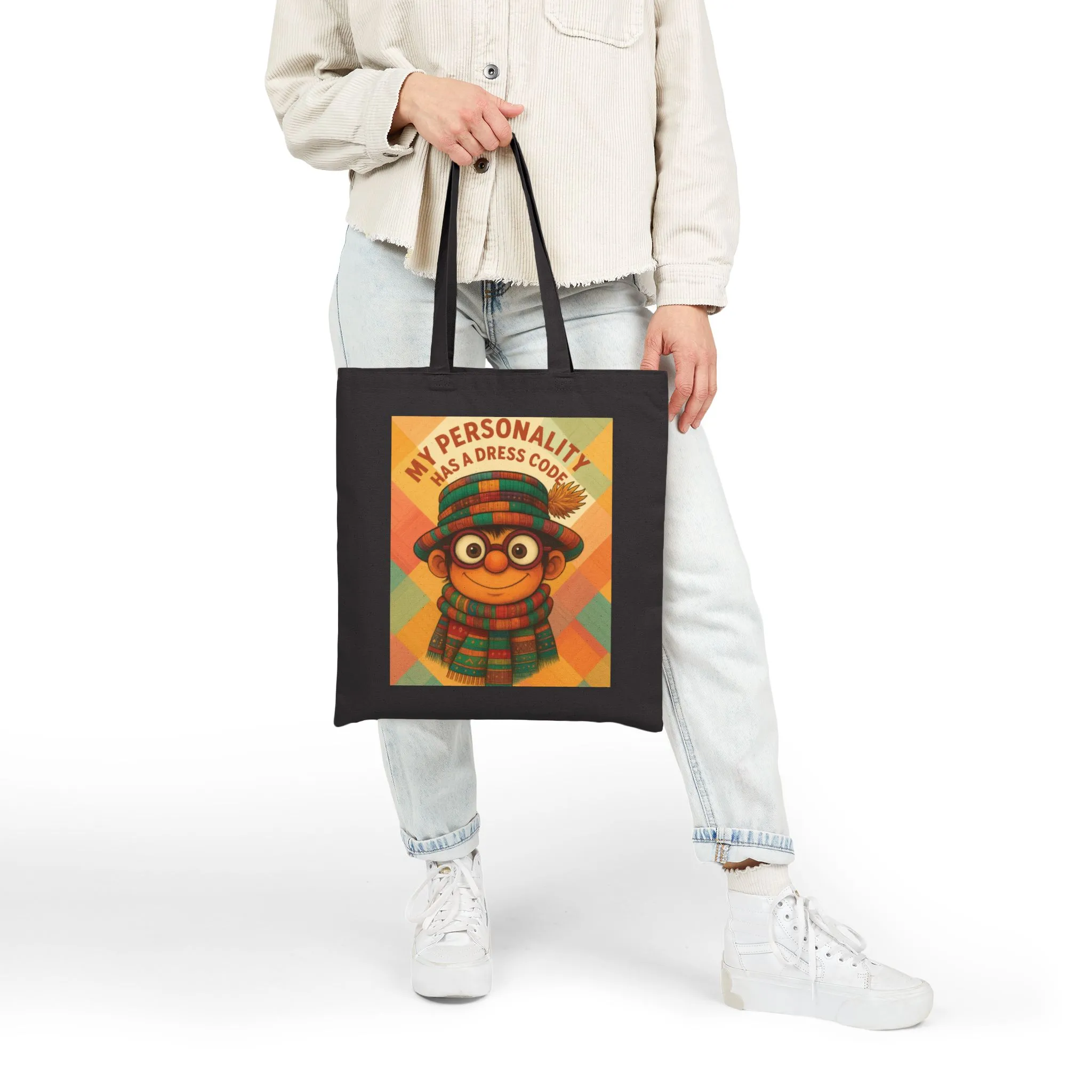My Personality Has a Dress Code Tote Bag, Colorful Boho Character Cotton Canvas Bag, Funny Quote Gift, Quirky Fashion Illustration Shopper - Image 10