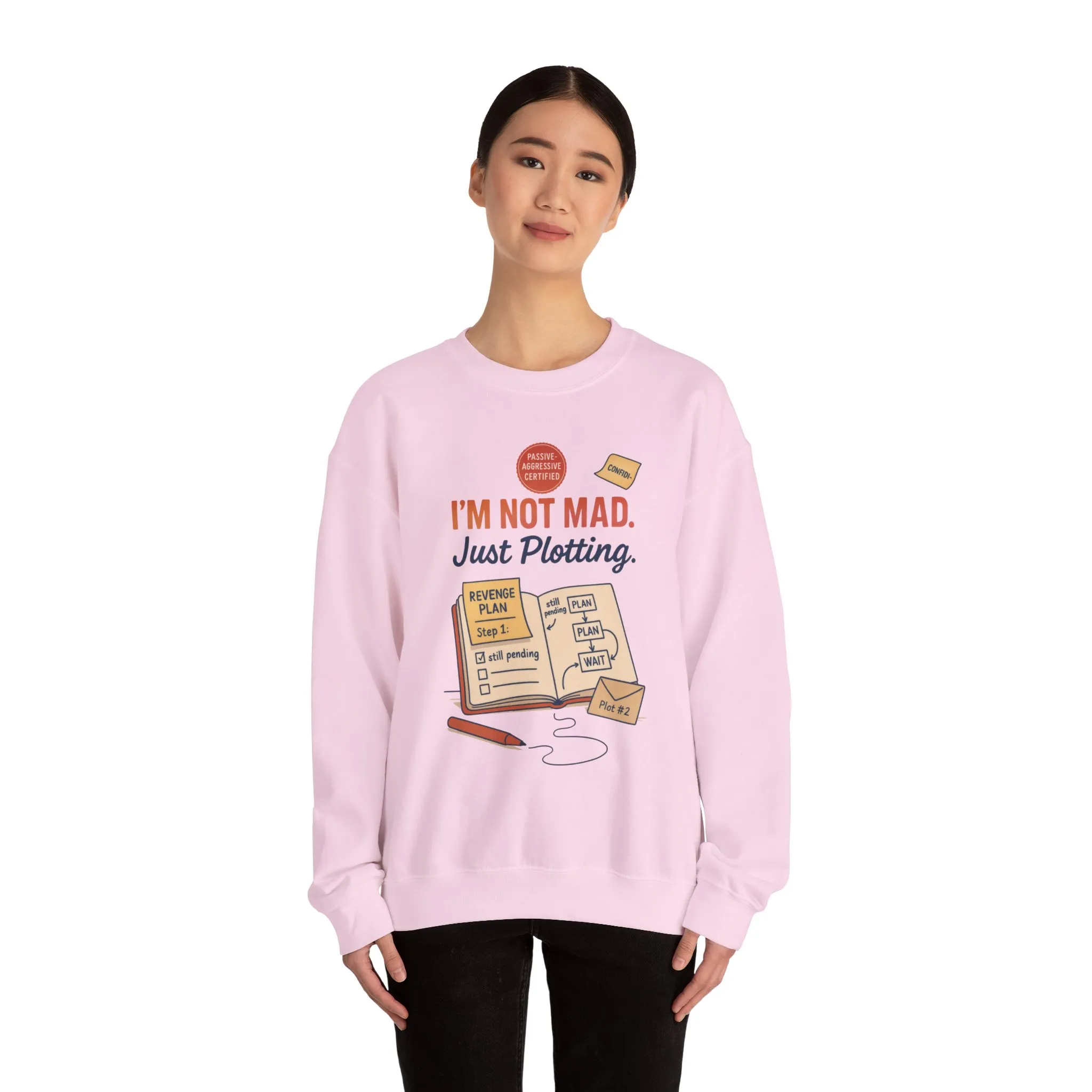 Funny Women's Revenge Sweatshirt, I'm Not Mad Just Plotting, Passive Aggressive Sarcastic Crewneck for Her, Funny Plotting Sweatshirt