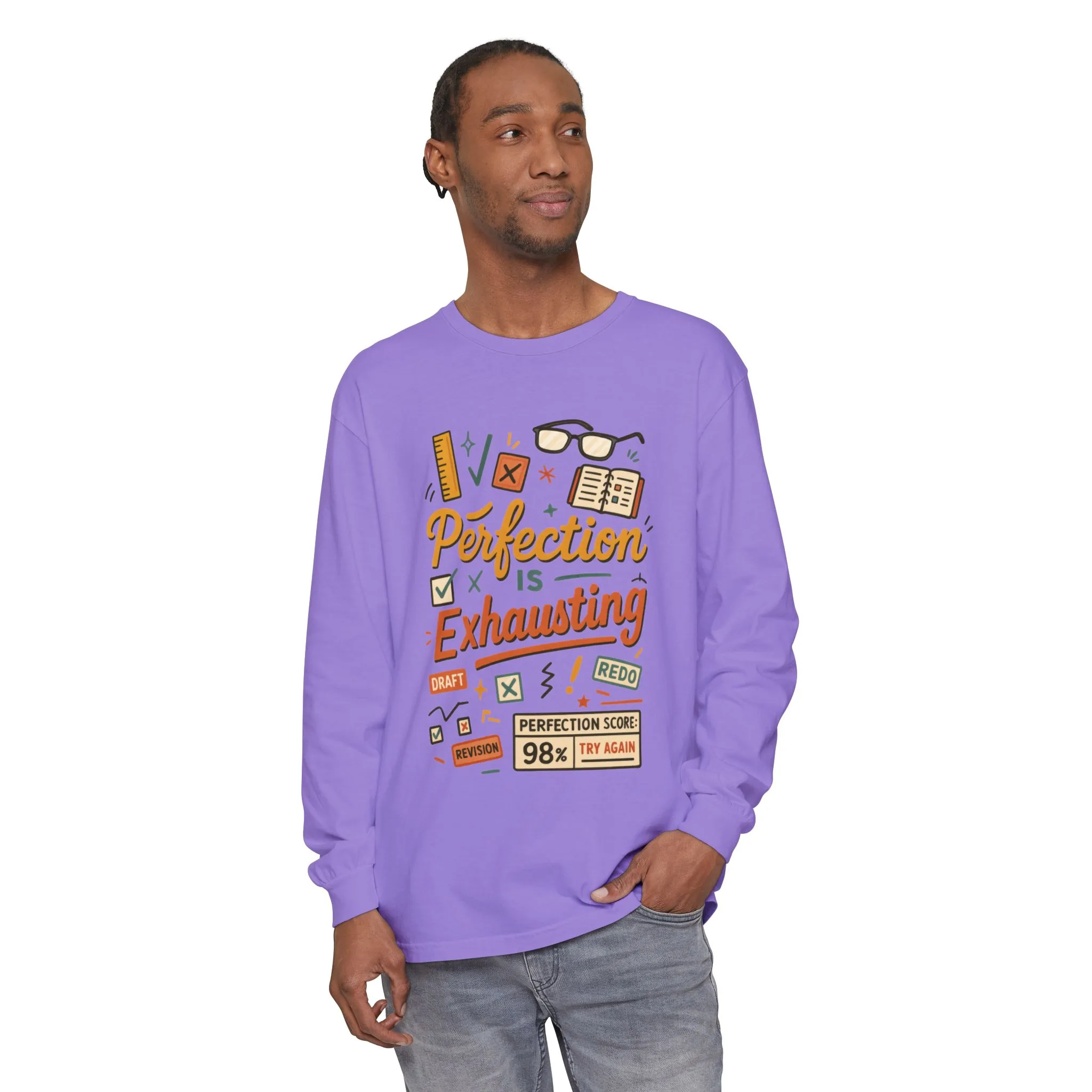 Stress Relief Long Sleeve Tee, Perfect for Perfectionists, Humorous Gift, Back-to-School, Gift for Graduates, Motivational Apparel - Image 19