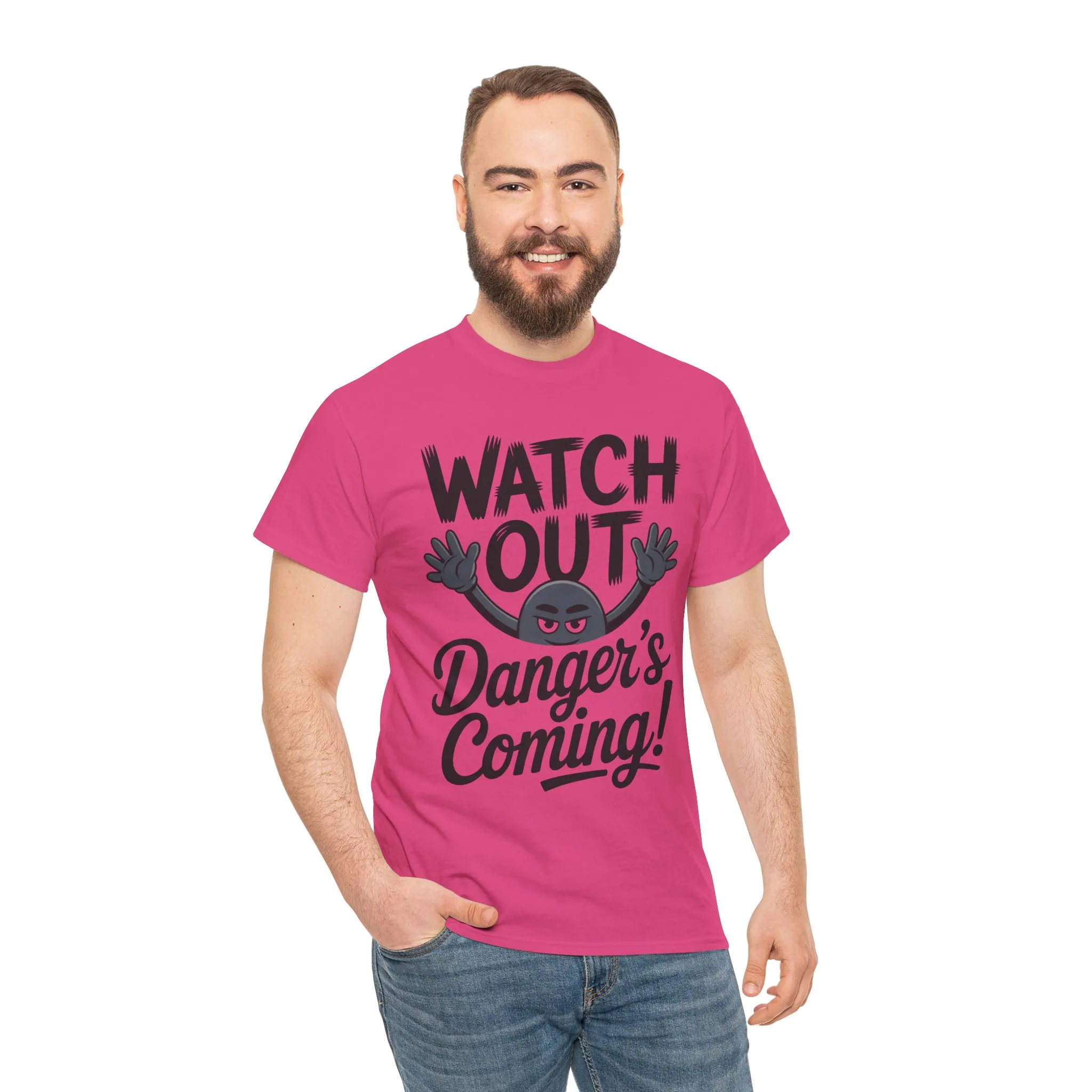 Funny "Watch Out" Cartoon Character T-Shirt, Sketch Style Unisex Heavy Cotton Tee, Minimalist Humorous Graphic Tee, Gift for Him/Her - Image 45