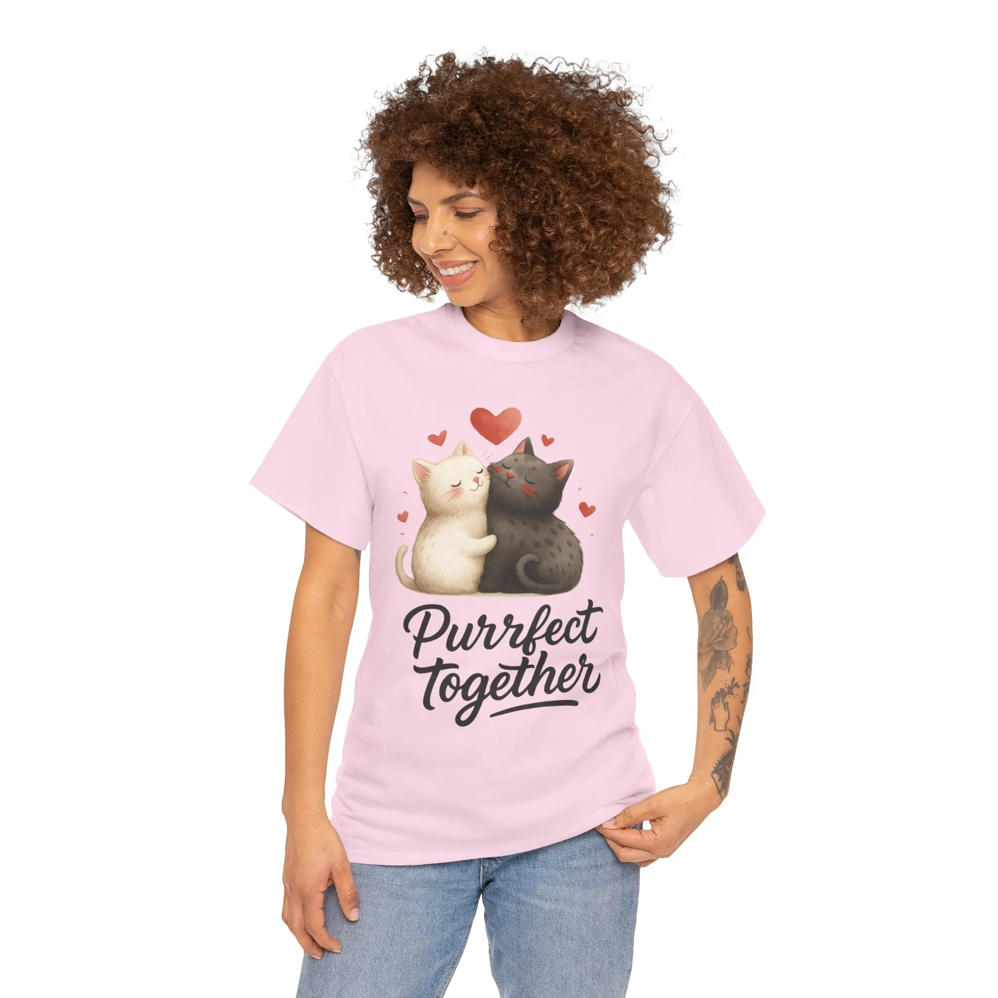 Purrfect Together Cat Tee, Cute Cat Lovers Gift, Funny Animal T-Shirt, Unisex Cotton Graphic Tee, Perfect for Valentine's Day, Pet [...] - Image 23