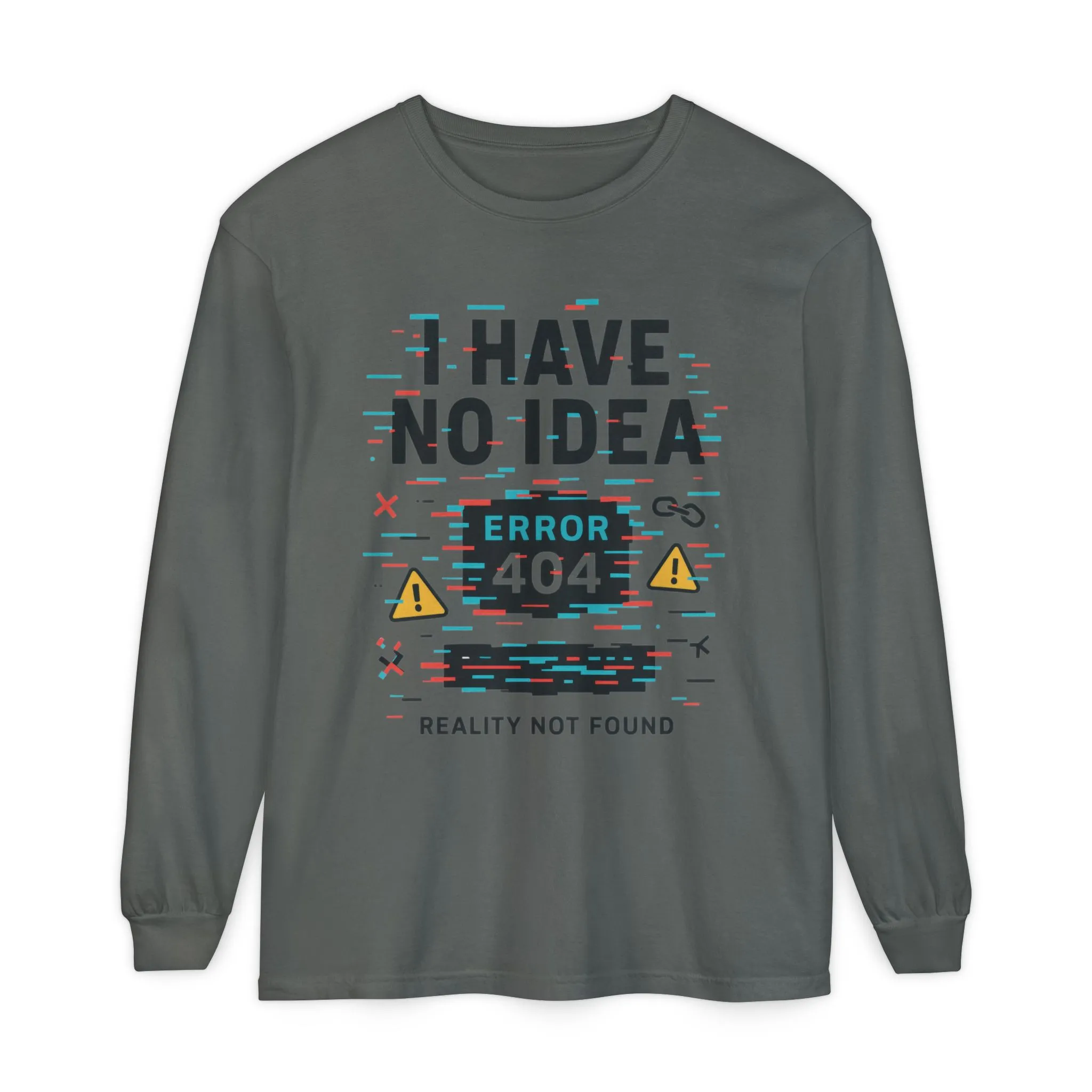 Unisex Long Sleeve T-Shirt, Funny Error 404 Graphic Tee, Internet Humor, Geeky Apparel, Quirky Humor Shirt, Gift for Tech Lovers