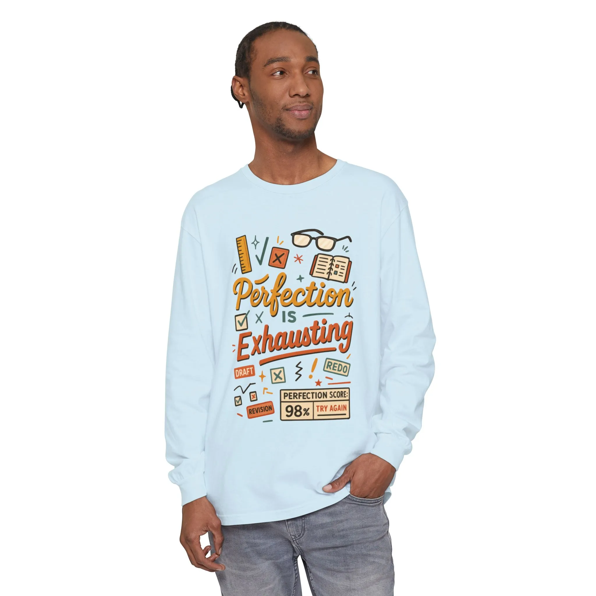 Stress Relief Long Sleeve Tee, Perfect for Perfectionists, Humorous Gift, Back-to-School, Gift for Graduates, Motivational Apparel - Image 8
