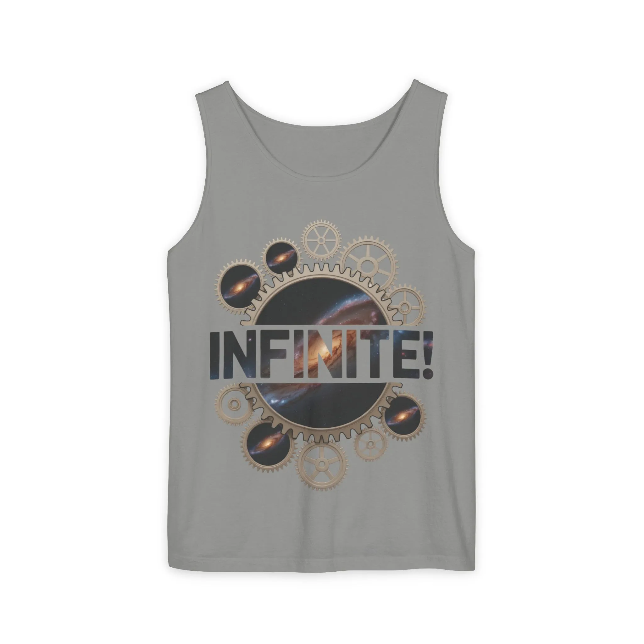 Men's INFINITE! Steampunk Space Gears T-Shirt, Cosmic Mechanical Design Tee for Sci-Fi & Engineering Lovers, Workout Shirt - Image 2