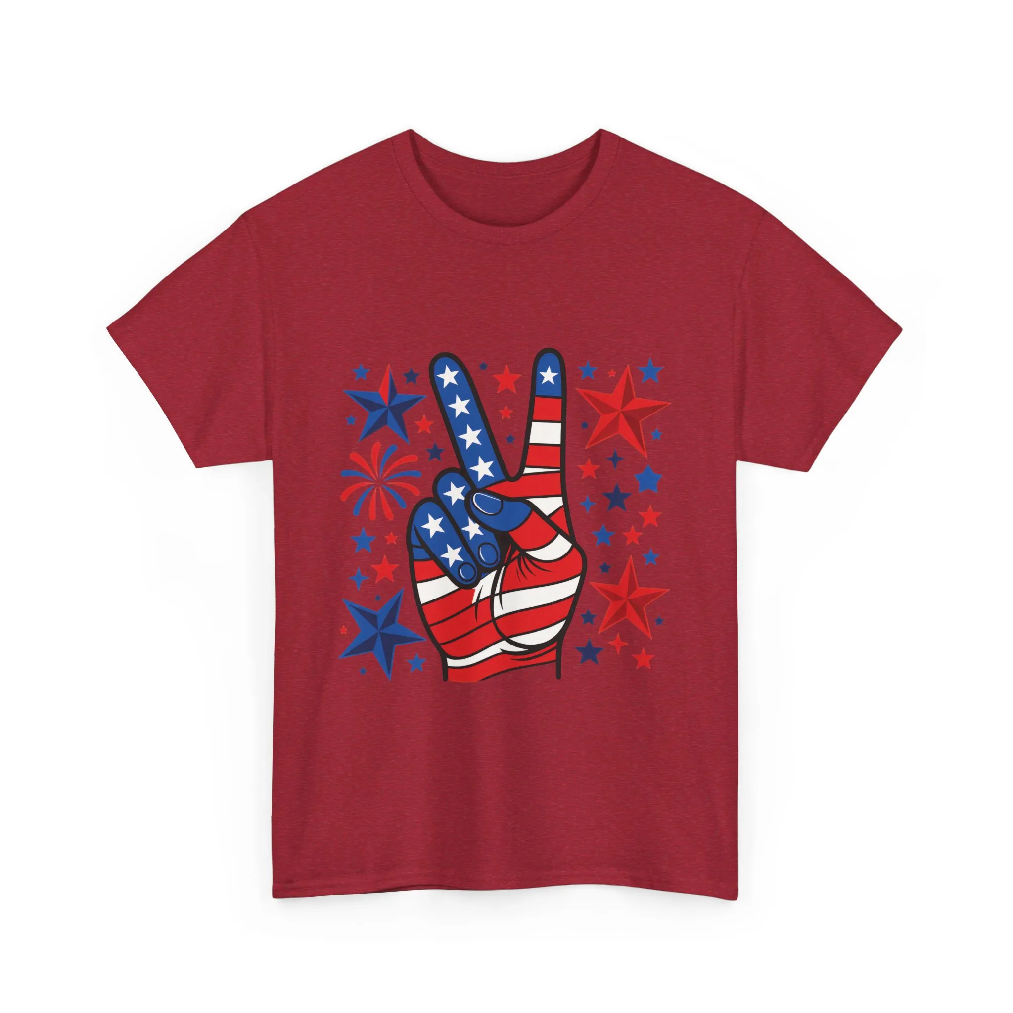 Patriotic Peace Hand Unisex Heavy Cotton Tee - Ideal for July 4th, Independence Day, Celebrations, Casual Wear, Everyday Style - Image 36