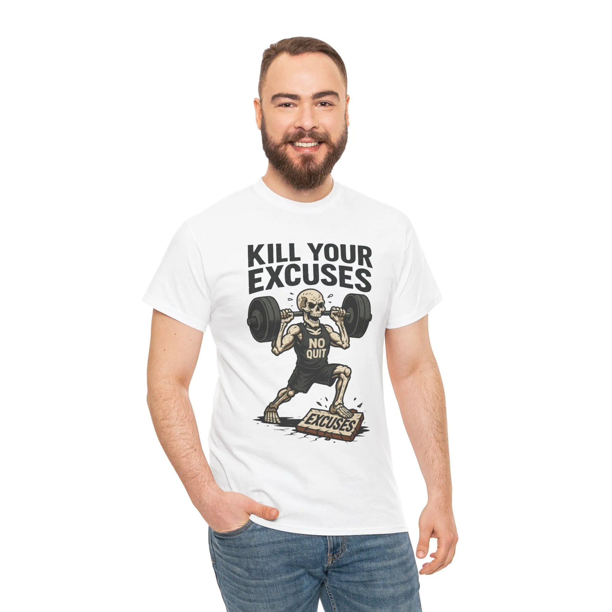 Kill Your Excuses Shirt, No Quit Skeleton Gym Tee for Men, Motivational Fitness T-Shirt, Workout Gift, Gym Apparel - Image 5