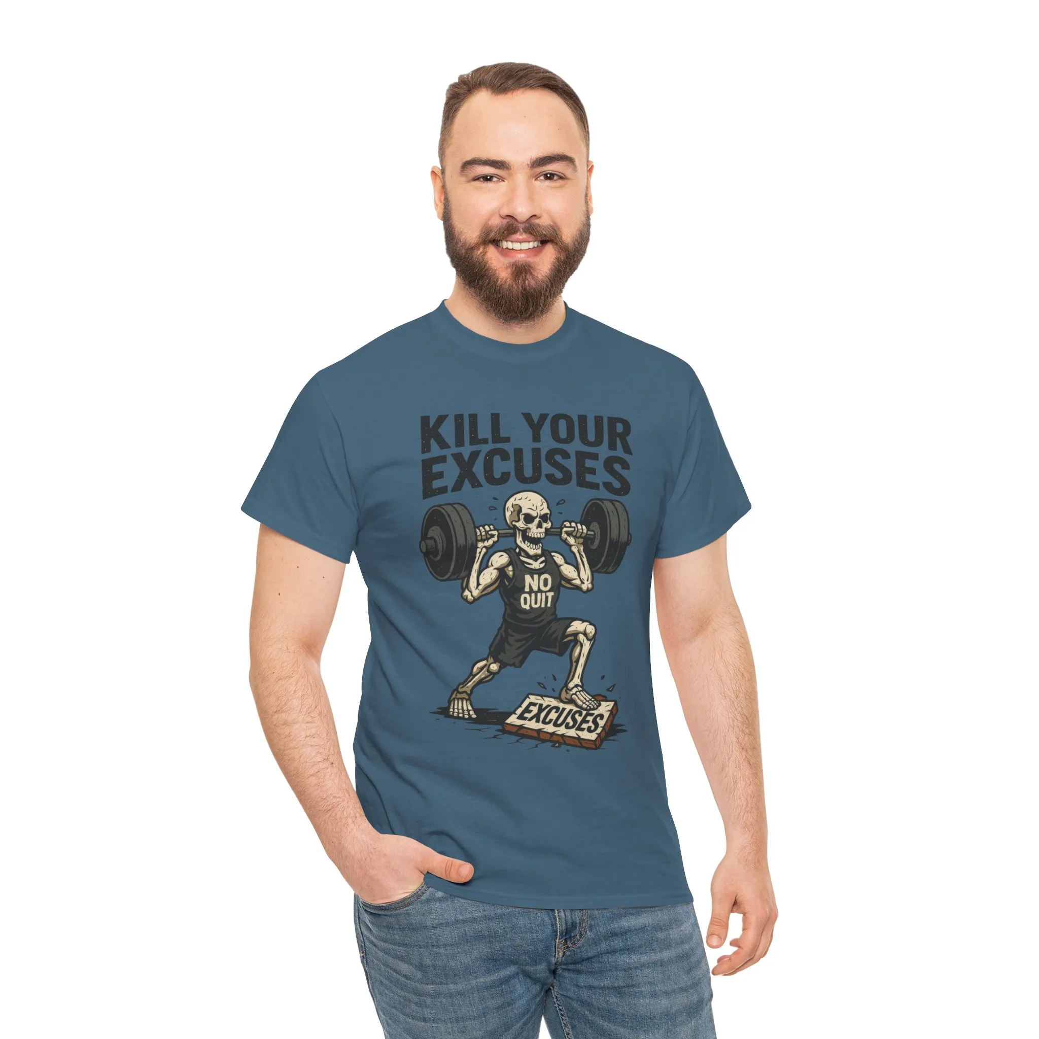 Kill Your Excuses Shirt, No Quit Skeleton Gym Tee for Men, Motivational Fitness T-Shirt, Workout Gift, Gym Apparel - Image 23