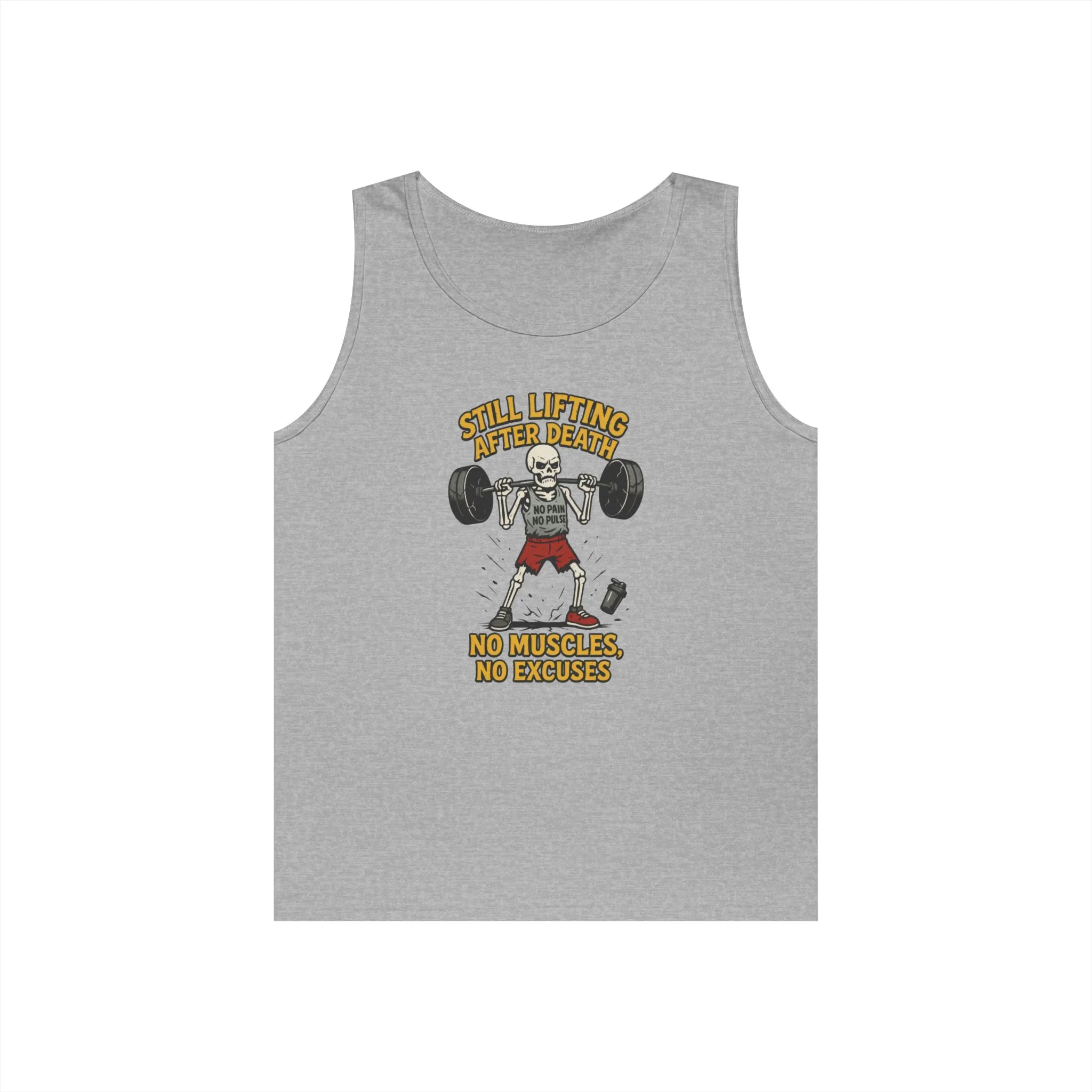 Funny Skeleton Gym Tank Top, Still Lifting After Death, Funny Workout Tee for Men, Fitness Gift, Halloween Apparel, Unisex Cotton Tank Top - Image 6
