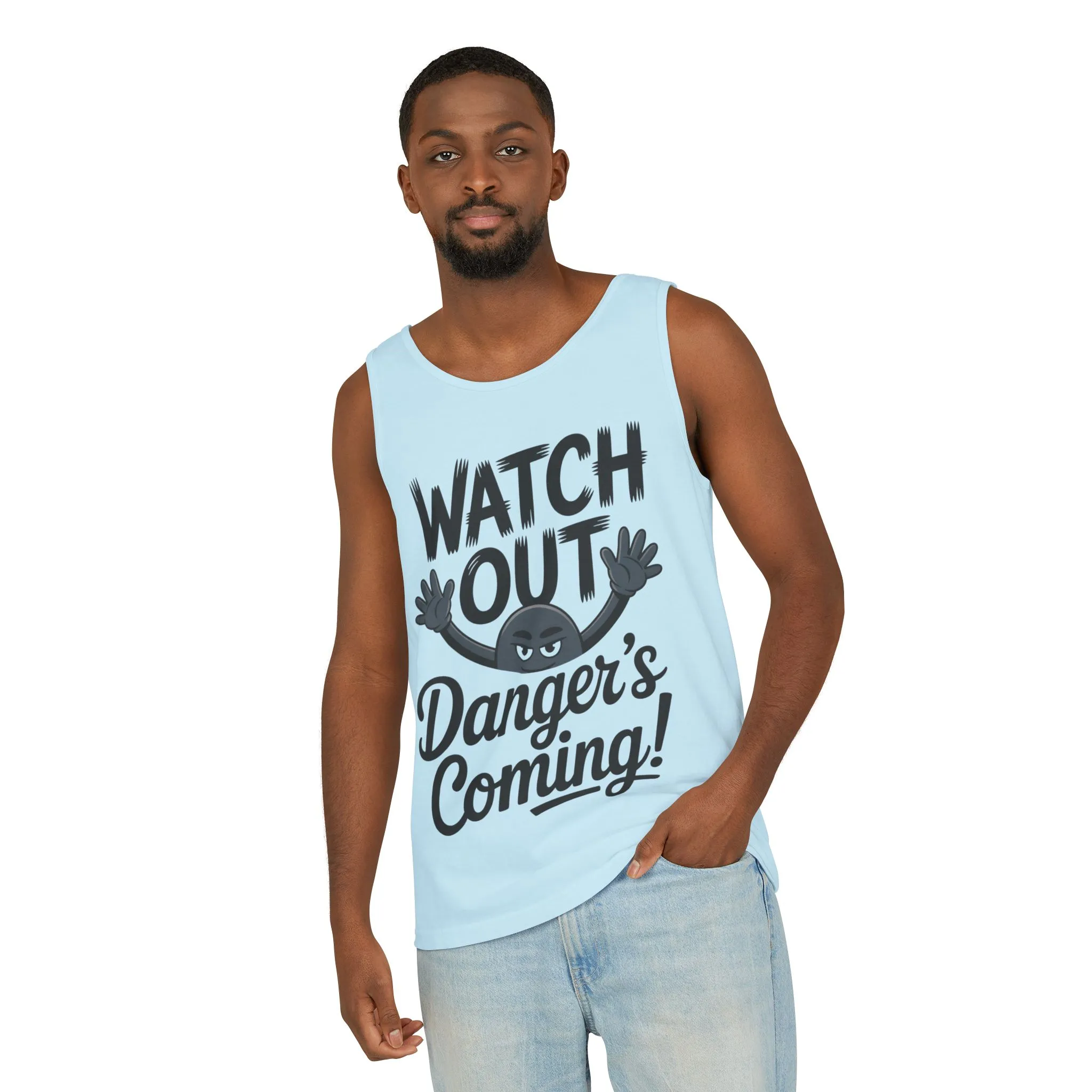 Watch Out! Danger's Coming, Mens Garment-Dyed Tank Top, Summer Tank, Trendy Mens Top, Fun Graphic Tee, Casual Wear, Gift for Him - Image 41