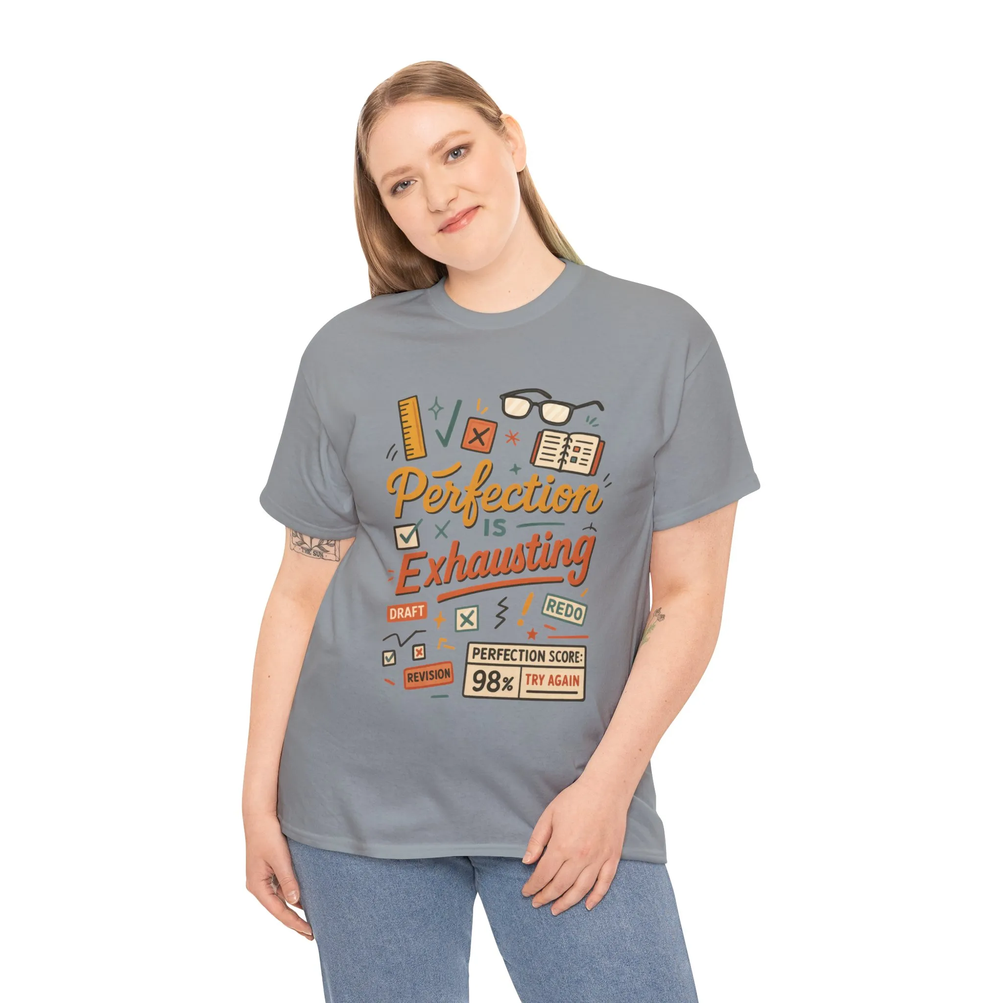 Perfection is Exhausting Tee, Funny T-Shirt for Students, Relaxed Fit Unisex Top, Gift for Graduates, Motivational Apparel, Casual Wear - Image 32