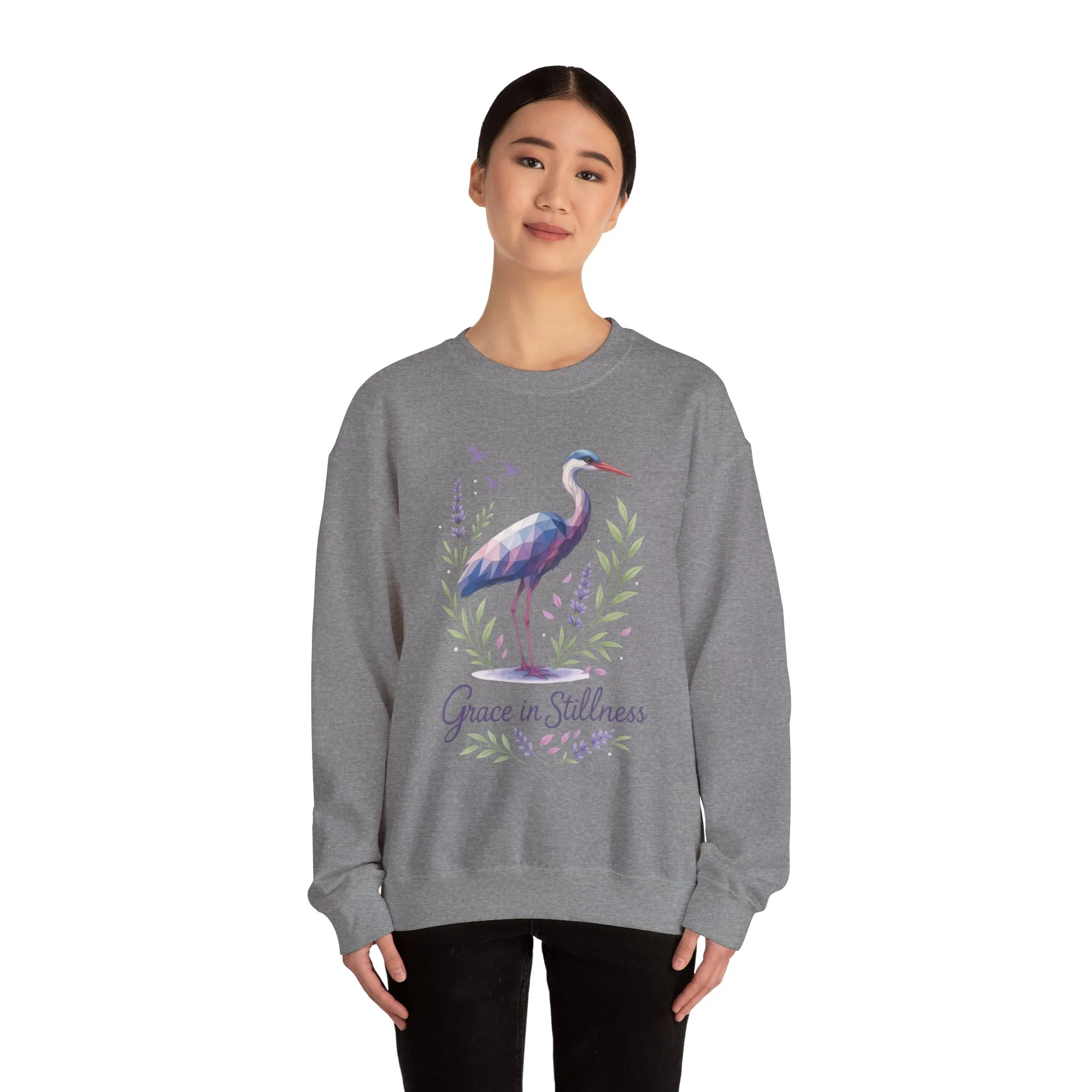 Polygonal Heron Graphic Sweatshirt, Women's Artistic Bird Crewneck, Nature-Inspired Minimalist Design, Geometric Crane, Bird Lovers Gift - Image 8