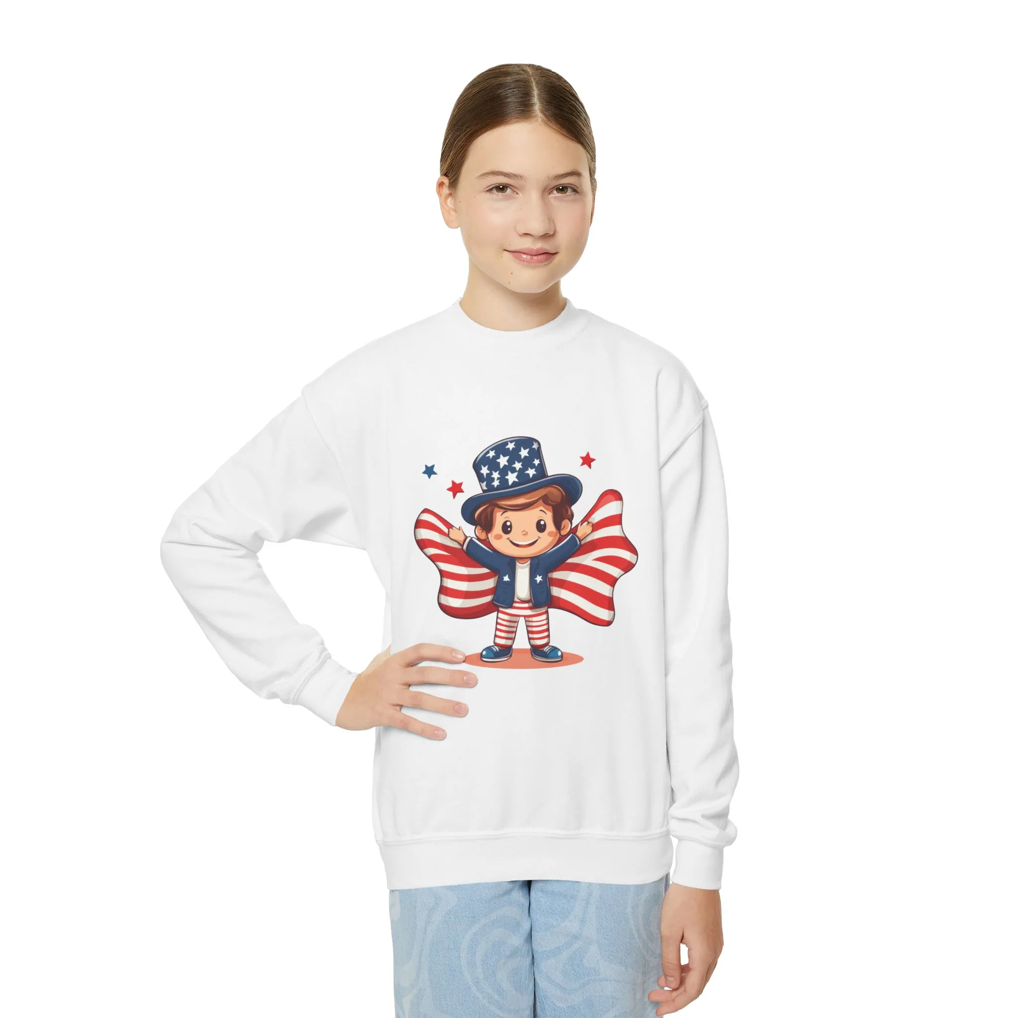 Patriotic Youth Crewneck Sweatshirt, Kids Flag Sweatshirt, July 4th Outfit, Independence Day Gear, Americana Sweatshirt, Holiday Clothing - Image 6