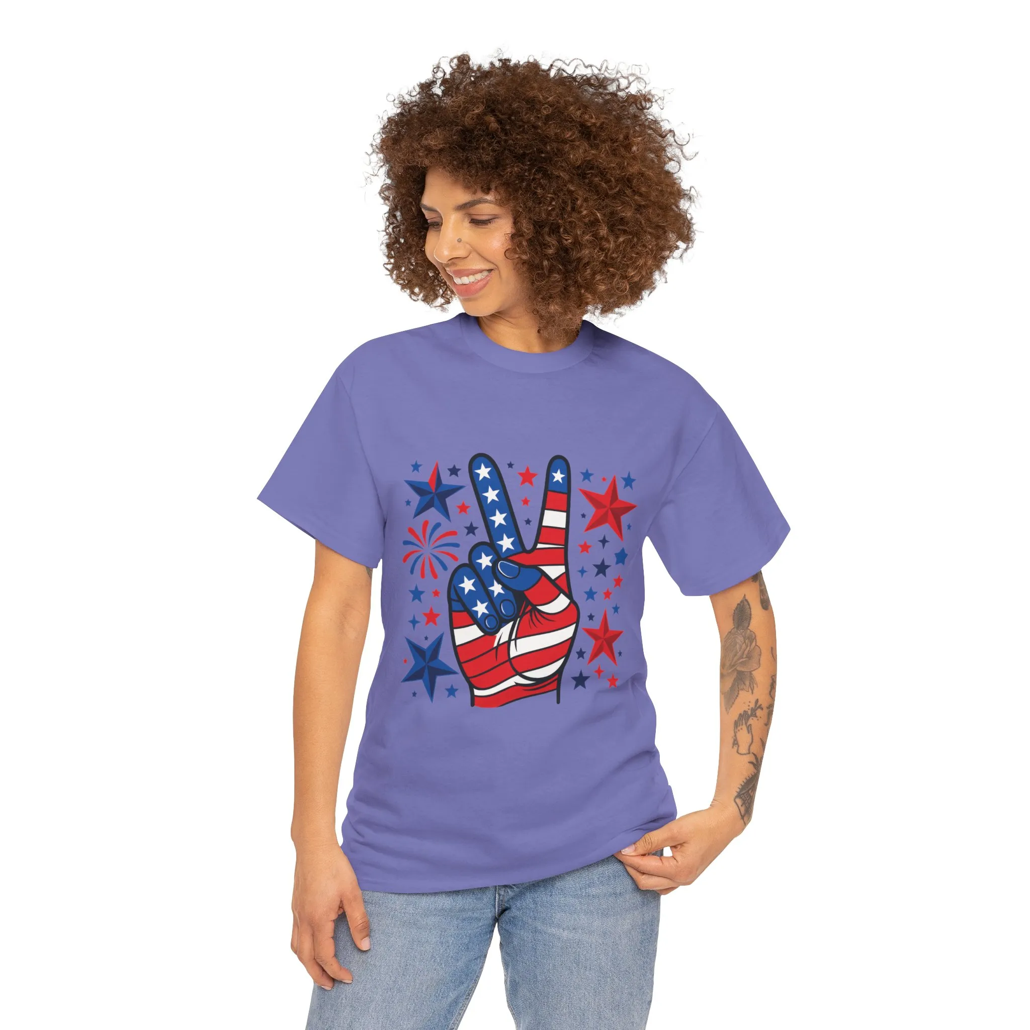 Patriotic Peace Hand Unisex Heavy Cotton Tee - Ideal for July 4th, Independence Day, Celebrations, Casual Wear, Everyday Style - Image 34