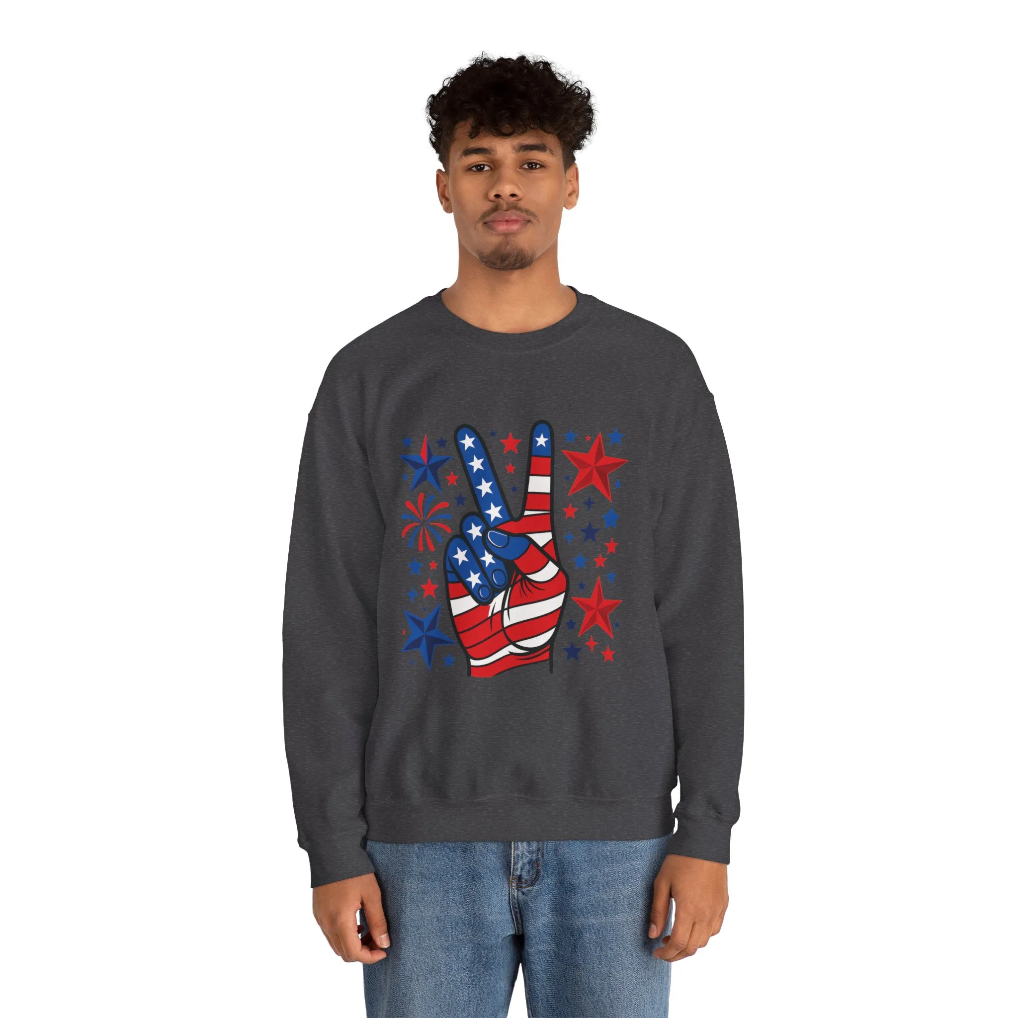 Patriotic Peace Crewneck Sweatshirt - Unisex Heavy Blend, 4th of July Clothing, Peace Sign Design, Casual Wear, Gift for Him/Her - Image 23