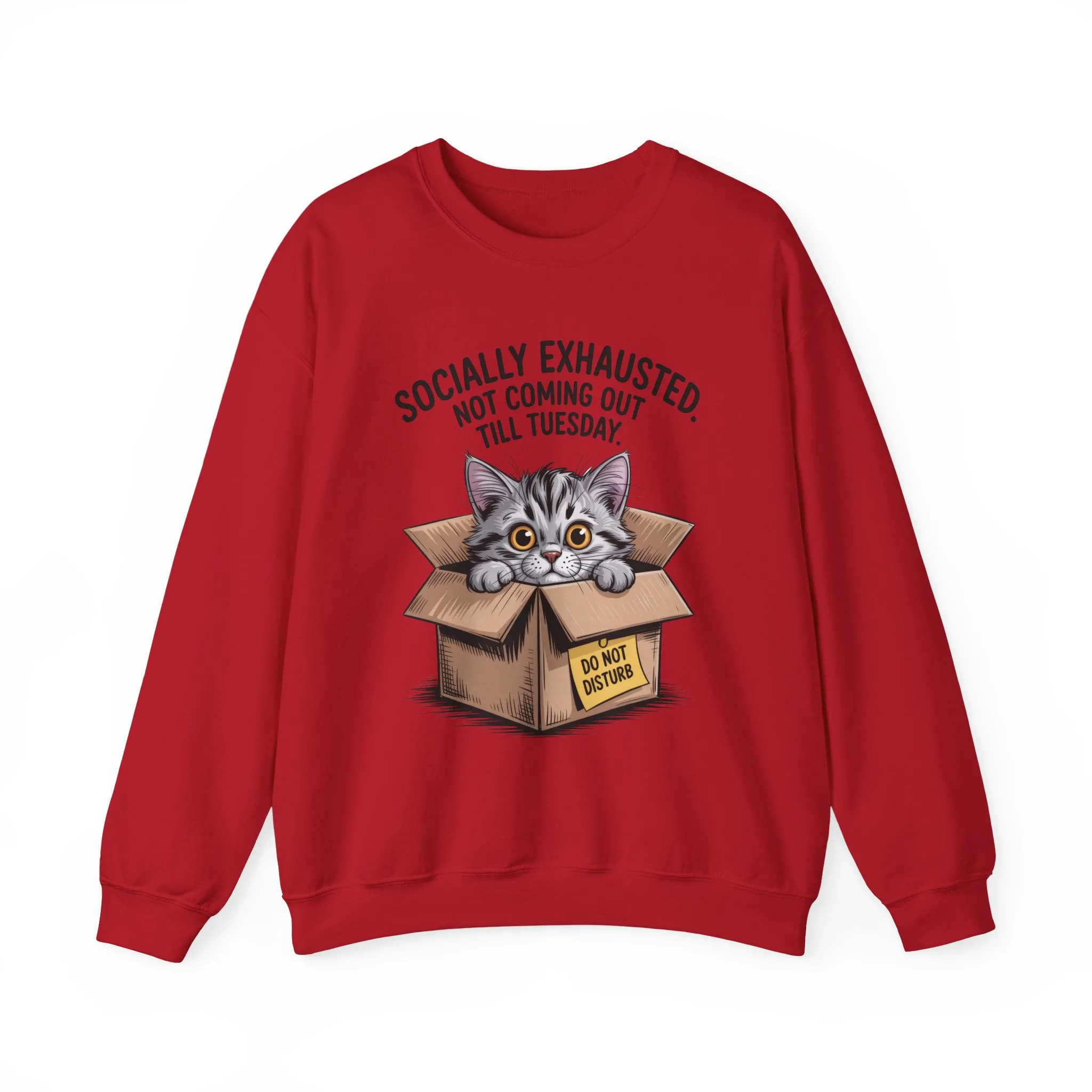 Socially Exhausted Cat Sweatshirt, Funny Cat Crewneck, Gift for Cat Lovers, Cozy Unisex Pullover, Weekend Comfort Apparel - Image 25
