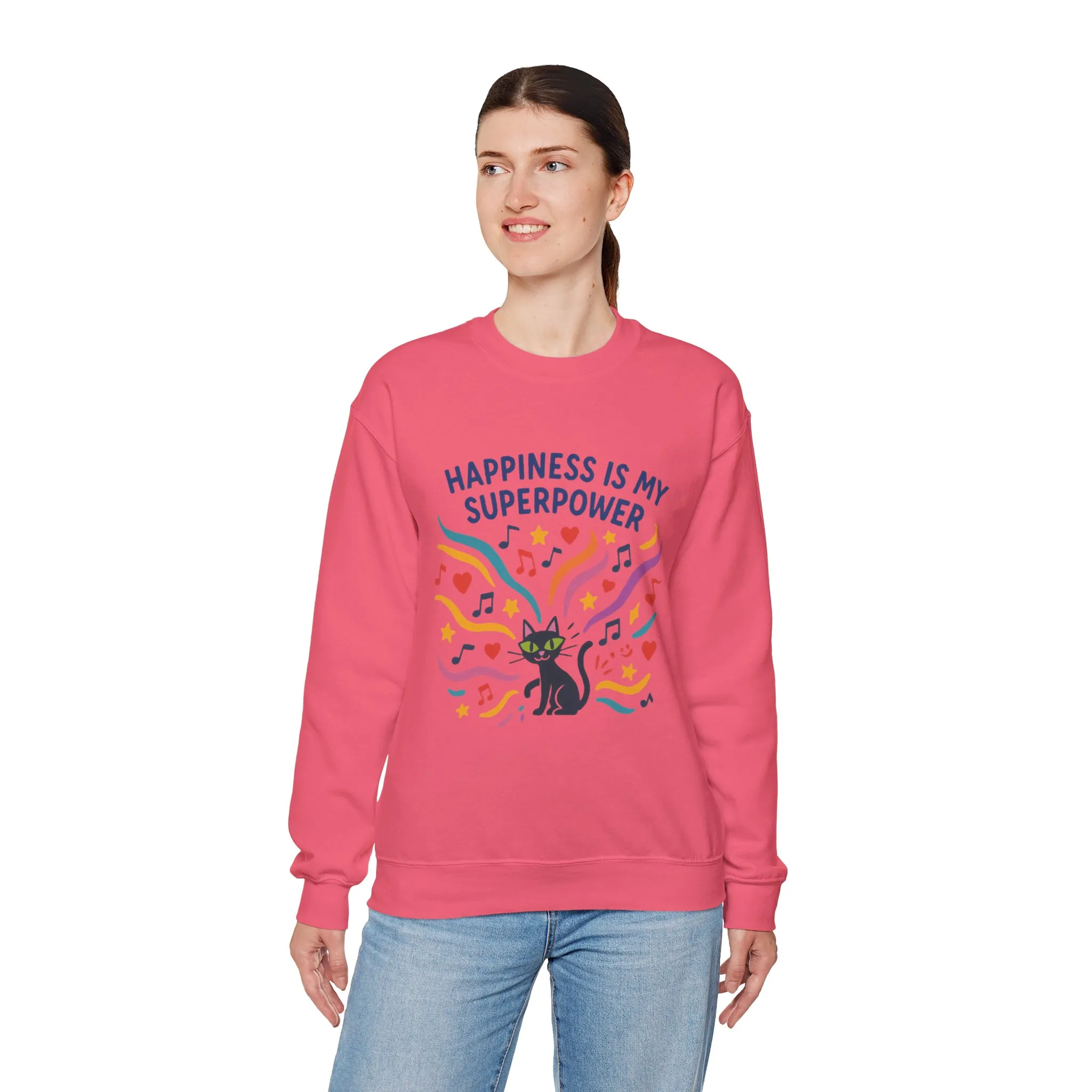Playful Cat Crewneck Sweatshirt, Happiness is My Superpower, Cozy Sweatshirt, Gift for Cat Lovers, Fun Casual Style, Unique Animal Design - Image 33