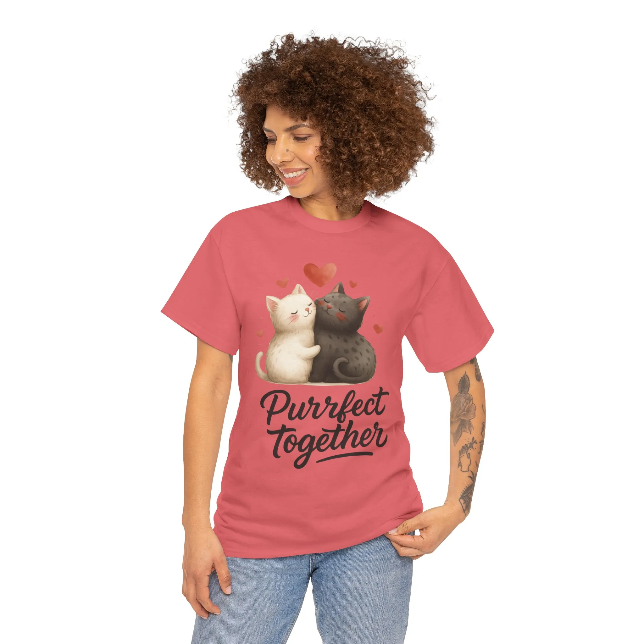Purrfect Together Cat Tee, Cute Cat Lovers Gift, Funny Animal T-Shirt, Unisex Cotton Graphic Tee, Perfect for Valentine's Day, Pet [...] - Image 29