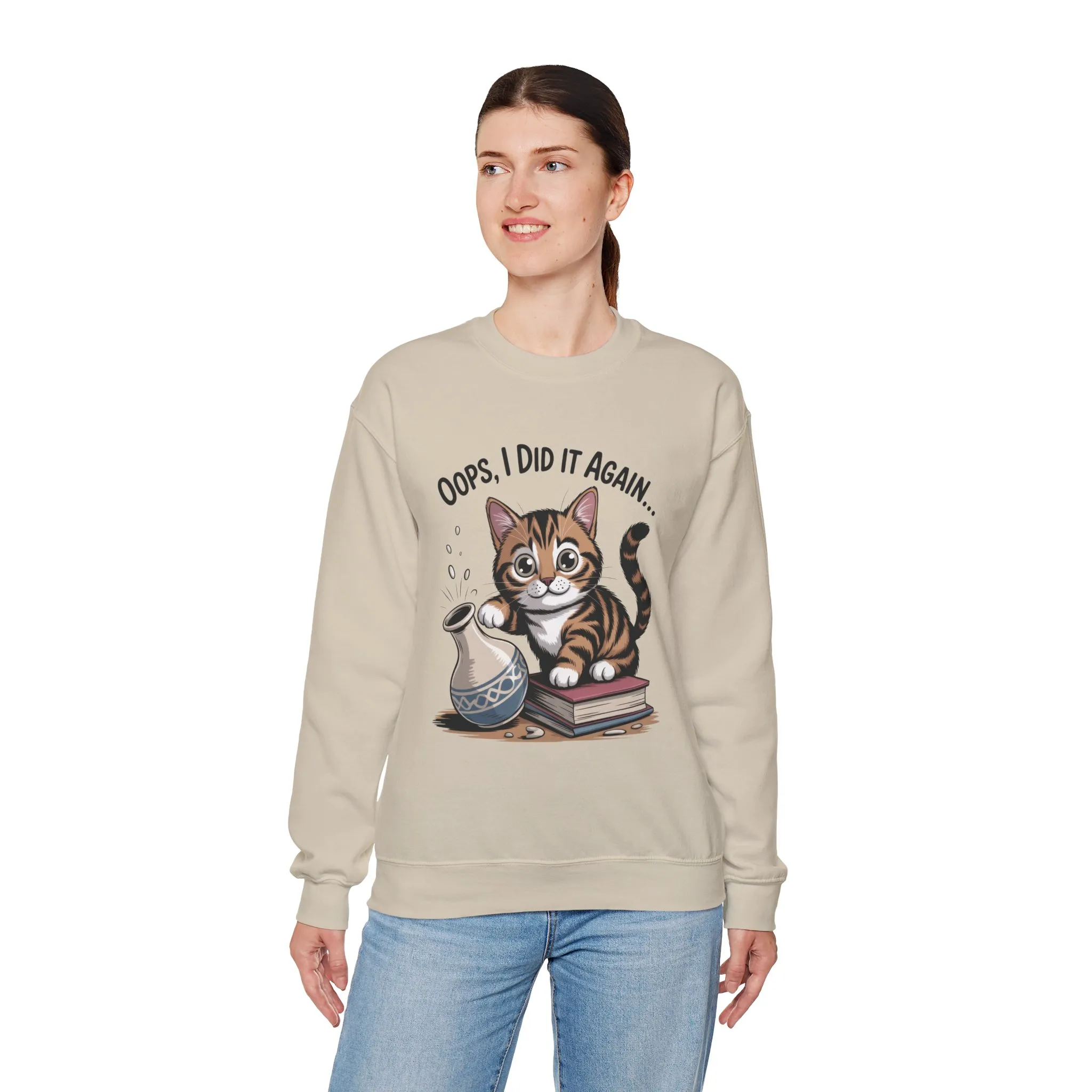 Cute Cat Oops! I Did It Again Sweatshirt, Funny Pet Lover Gift, Cozy Crewneck for Cat Moms, Purrfect for Birthdays, Casual Wear - Image 3