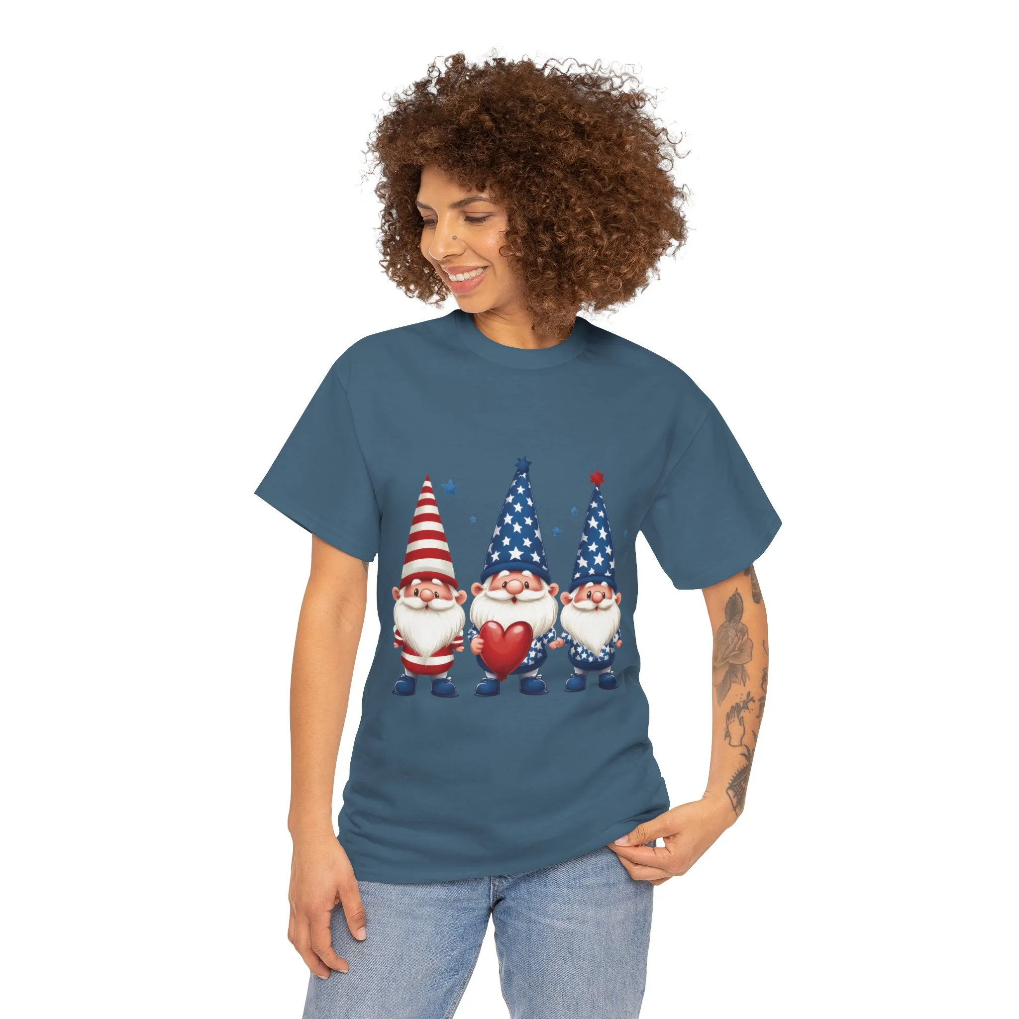 Patriotic Gnome Unisex Heavy Cotton Tee - Cute Tee for Independence Day, Casual Wear, Gift for Gnome Lovers, Summer Style