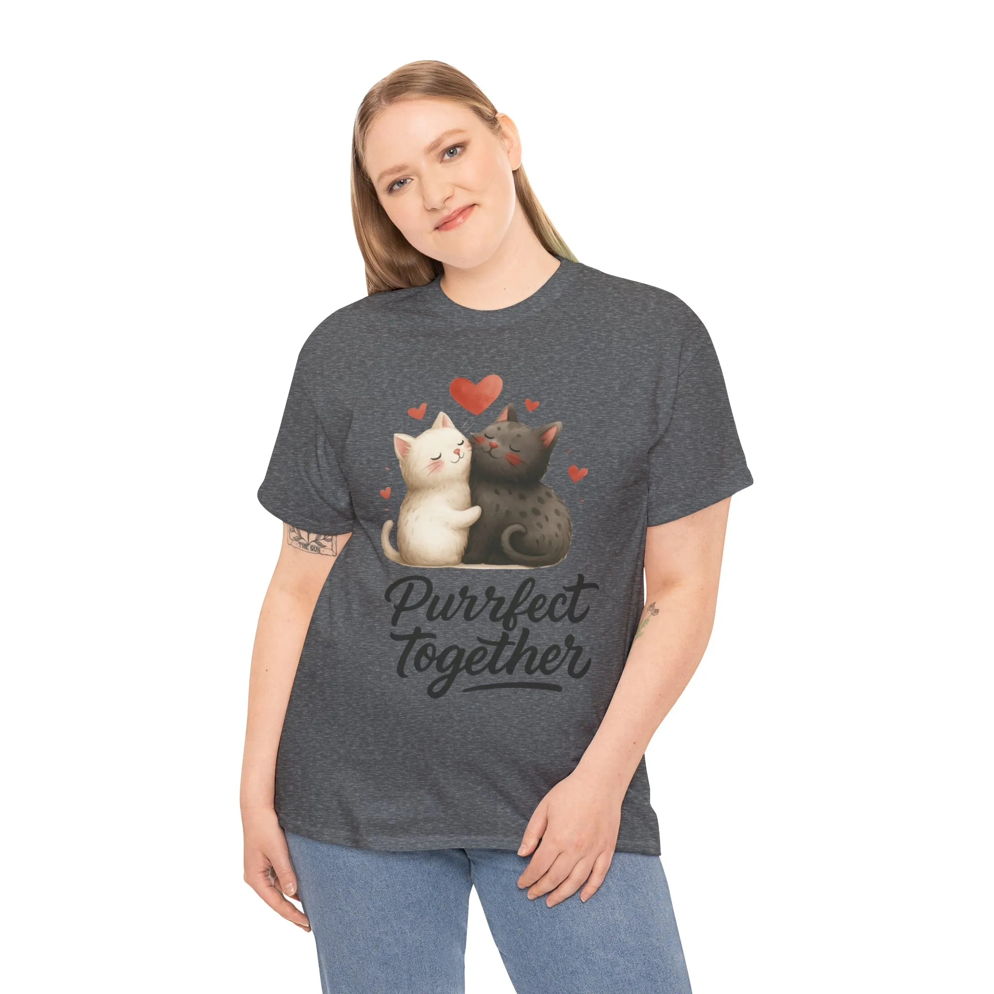 Purrfect Together Cat Tee, Cute Cat Lovers Gift, Funny Animal T-Shirt, Unisex Cotton Graphic Tee, Perfect for Valentine's Day, Pet [...] - Image 12