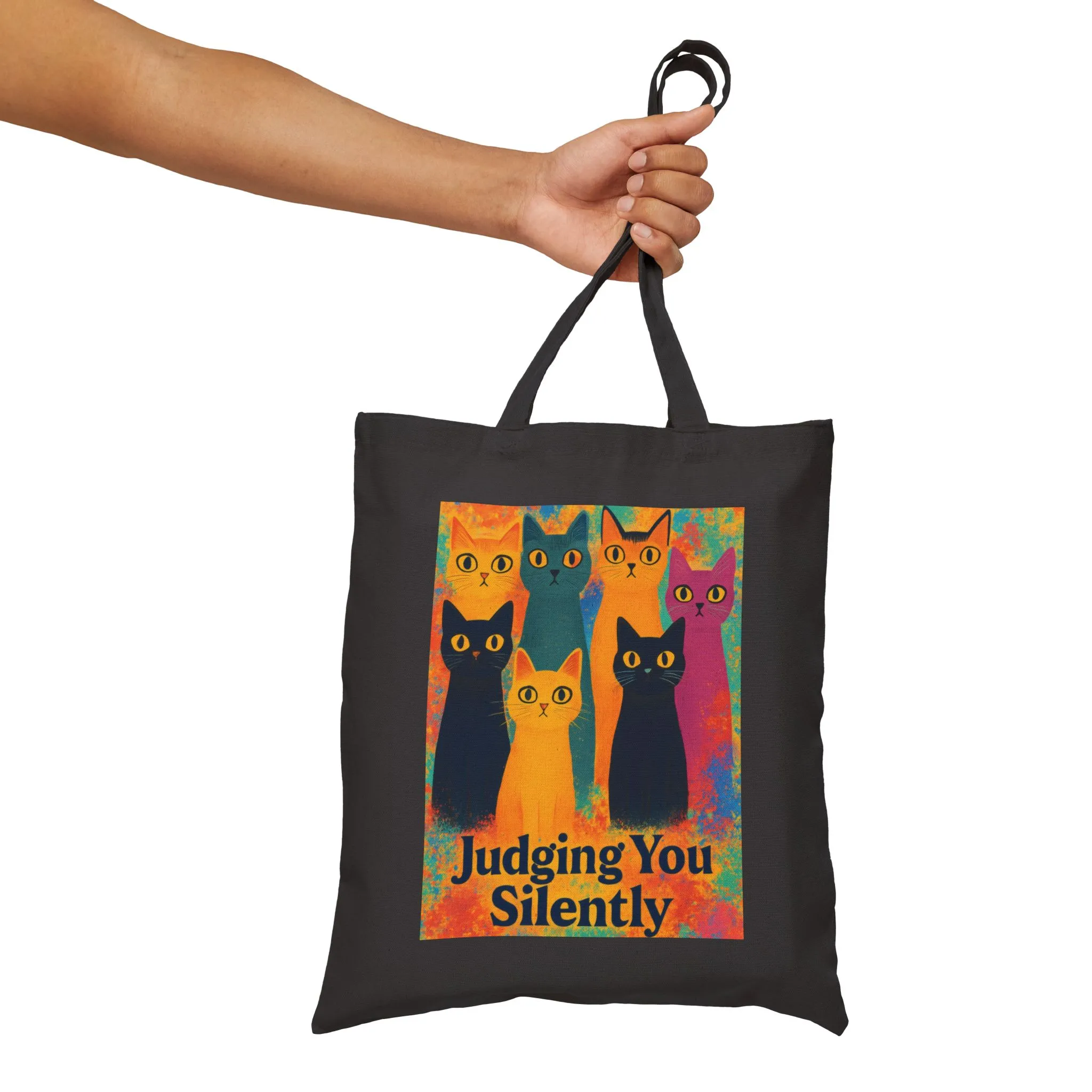 Colorful Funny Cat Illustration Tote Bag, Judging You Silently, Artistic Rainbow Cat Lover Gift, Pet-themed Bag - Image 10