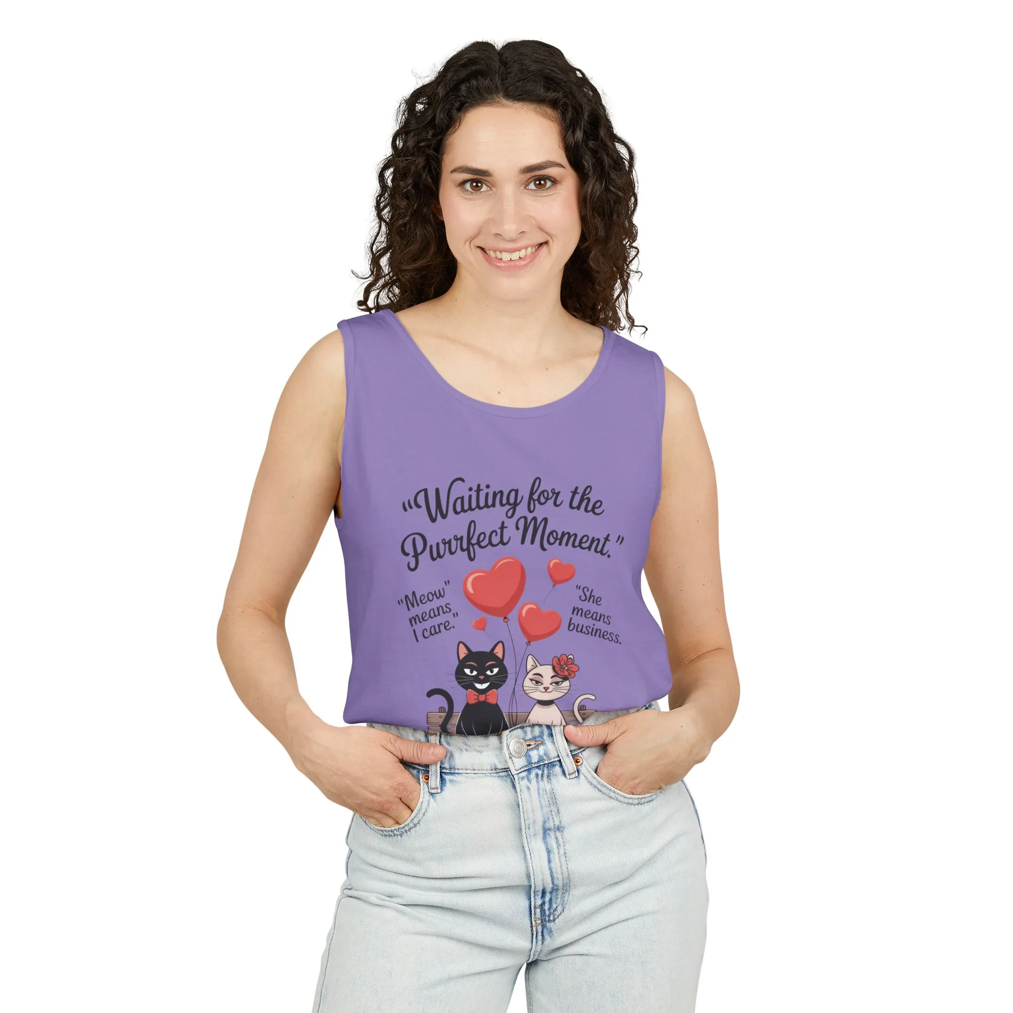 Cute Cat Lovers Tank, Womens Heavy Cotton Tank Top for Pet Owners, Funny Cat Tee, Gift for Cat Lovers, Casual T-Shirt, Animal Art Tee - Image 17