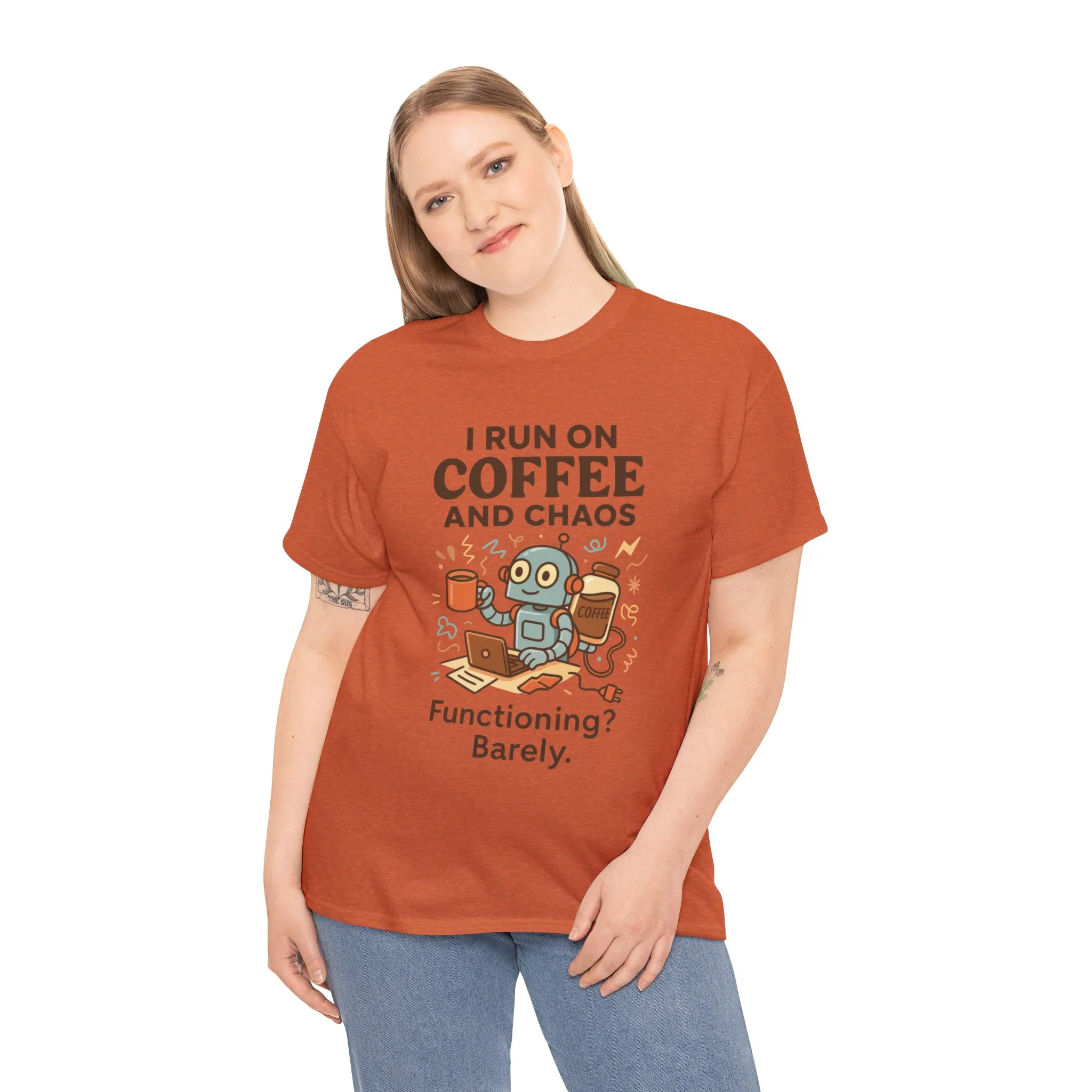 I Run on Coffee and Chaos Unisex Heavy Cotton Tee, Funny Coffee Lover Shirt, Gift for Him/Her, Work from Home Humor Tee, Relaxed Fit [...] - Image 8