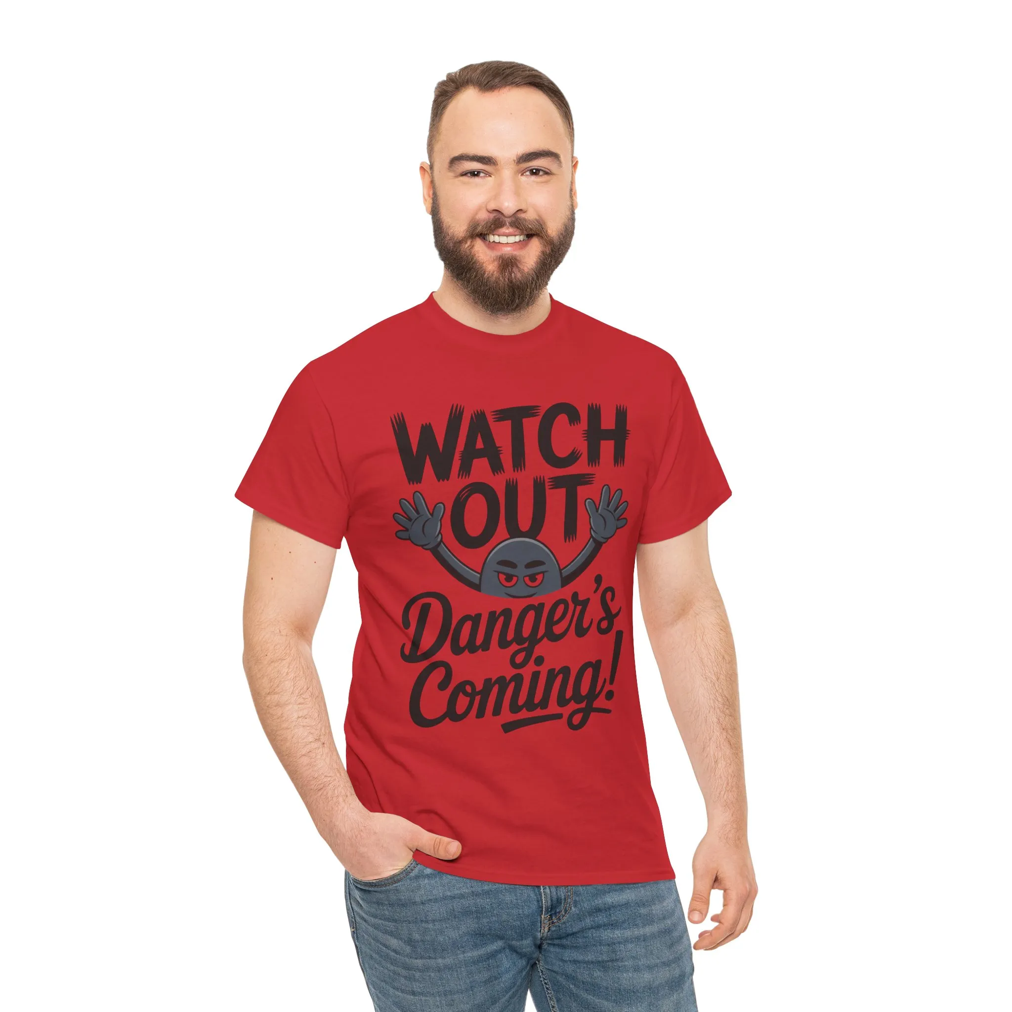 Funny "Watch Out" Cartoon Character T-Shirt, Sketch Style Unisex Heavy Cotton Tee, Minimalist Humorous Graphic Tee, Gift for Him/Her - Image 35