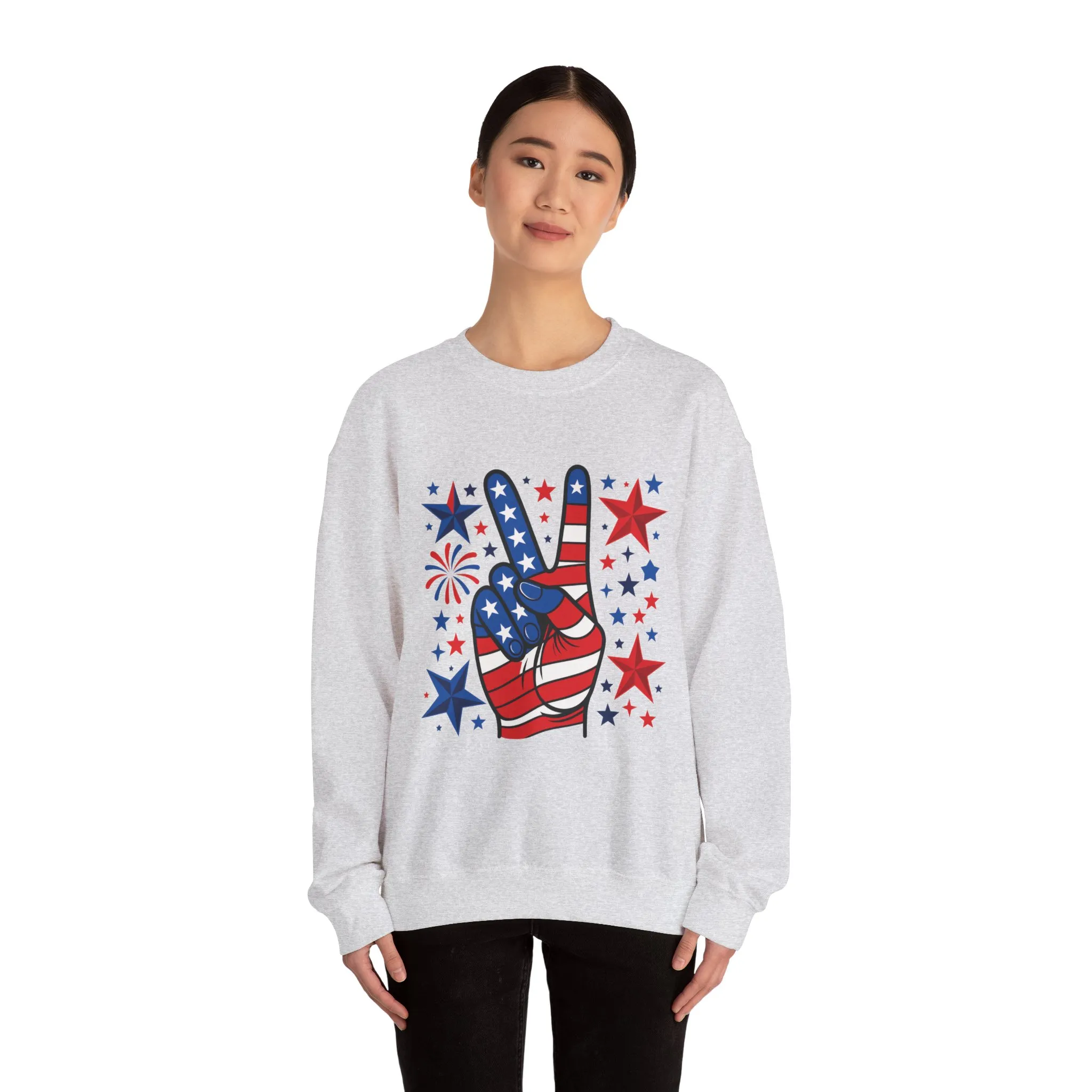 Patriotic Peace Crewneck Sweatshirt - Unisex Heavy Blend, 4th of July Clothing, Peace Sign Design, Casual Wear, Gift for Him/Her - Image 10