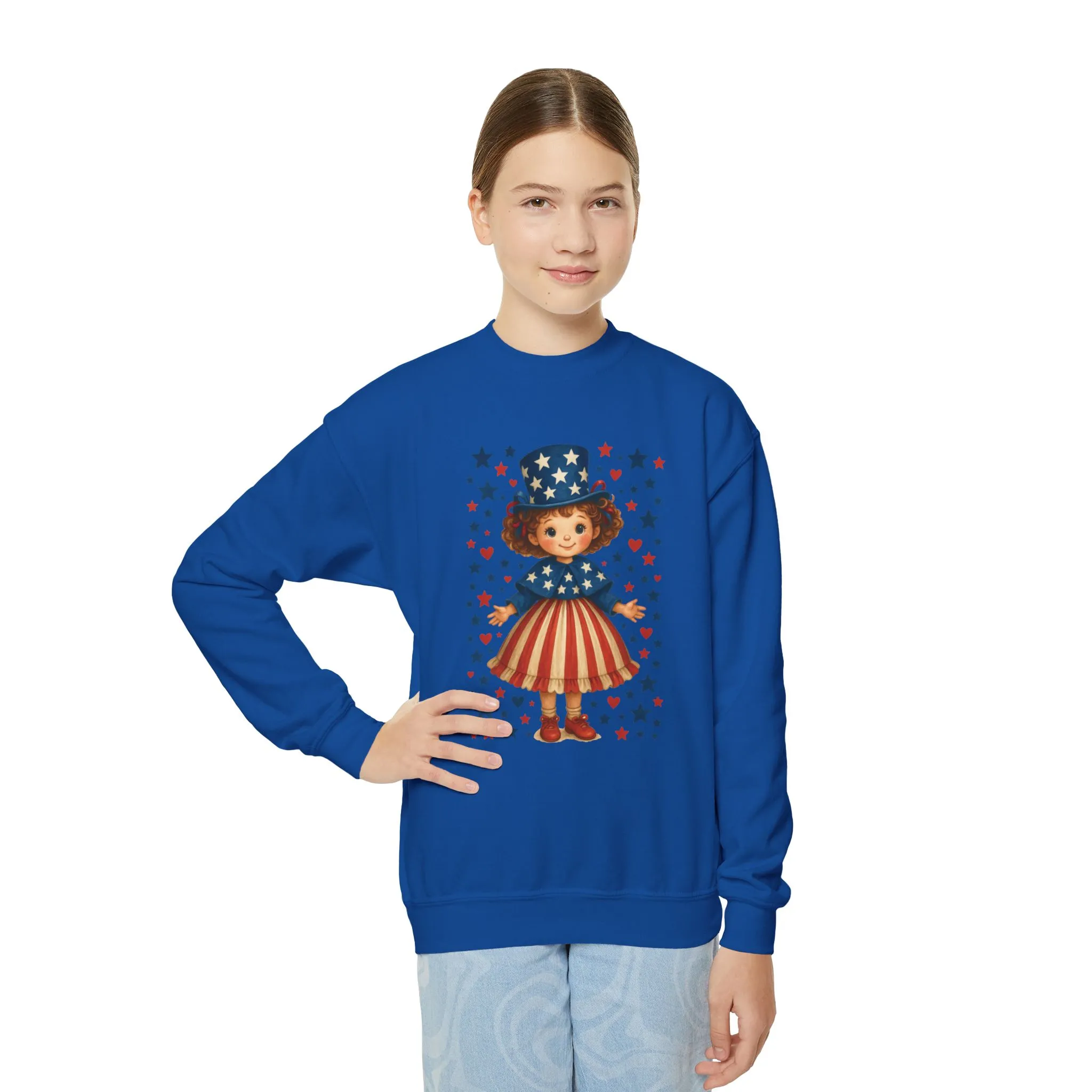 Youth Patriotic Crewneck Sweatshirt, Kids American Flag Sweatshirt, 4th of July, Independence Day Gift, Stars and Stripes - Image 8