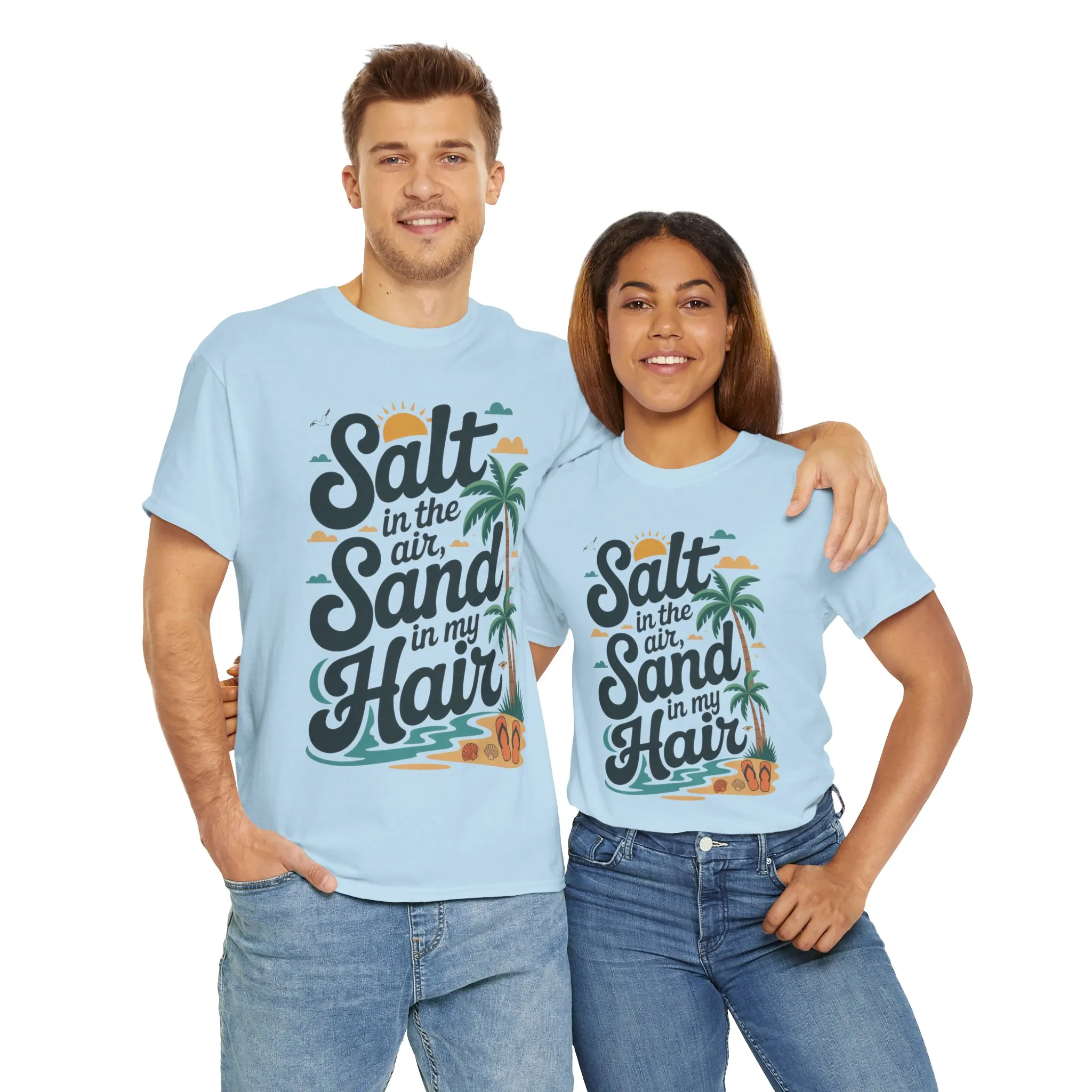 Salt in the Air Sand in My Hair Shirt, Beach Summer Vibes Graphic T-Shirt, Tropical Ocean Palm Design, Ocean-Themed Shirt, Gift Beach Lovers - Image 32