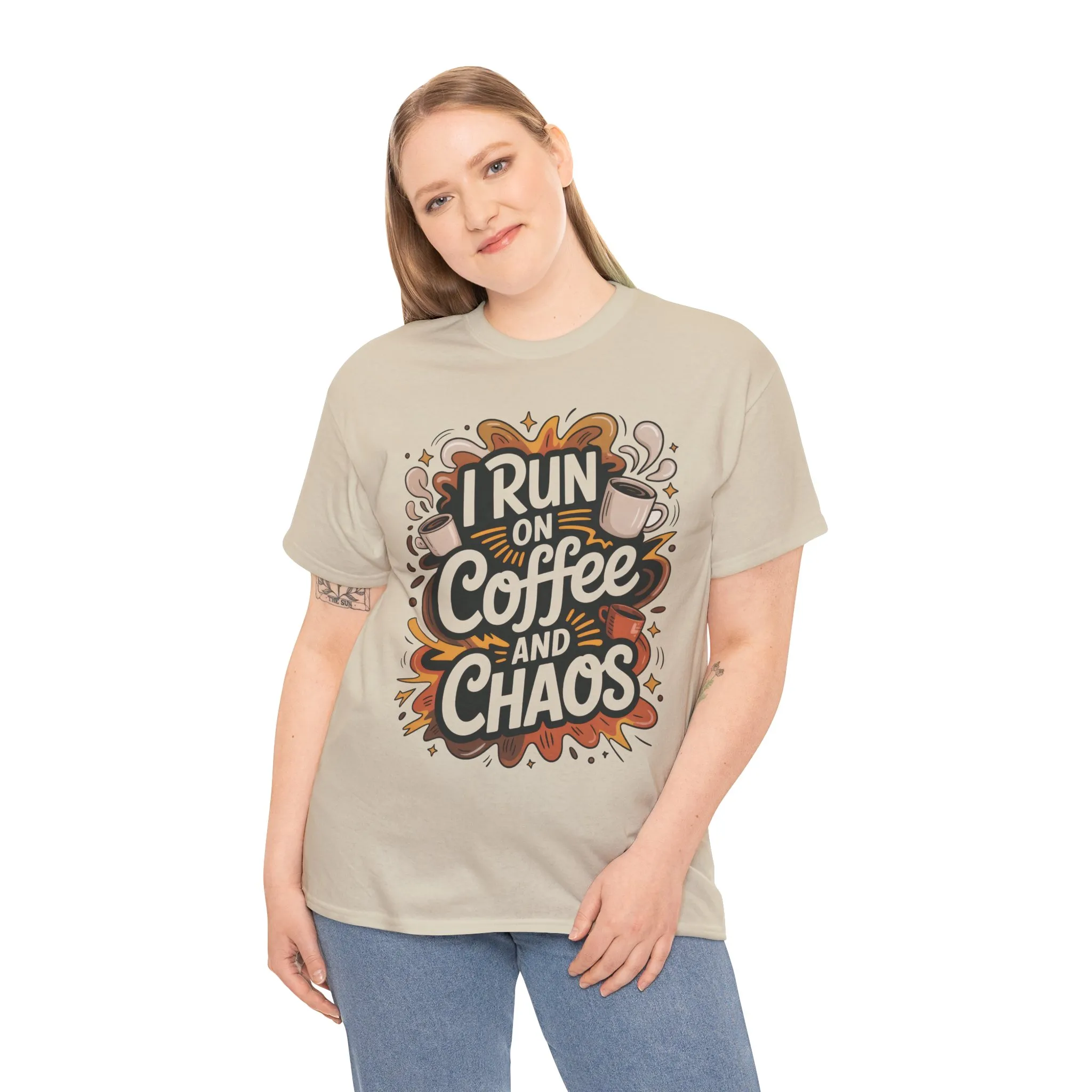 Run on Coffee and Chaos Tee, Unisex Cotton T-Shirt, Coffee Lover Gift, Casual Wear, Perfect for Relaxing Days - Image 25