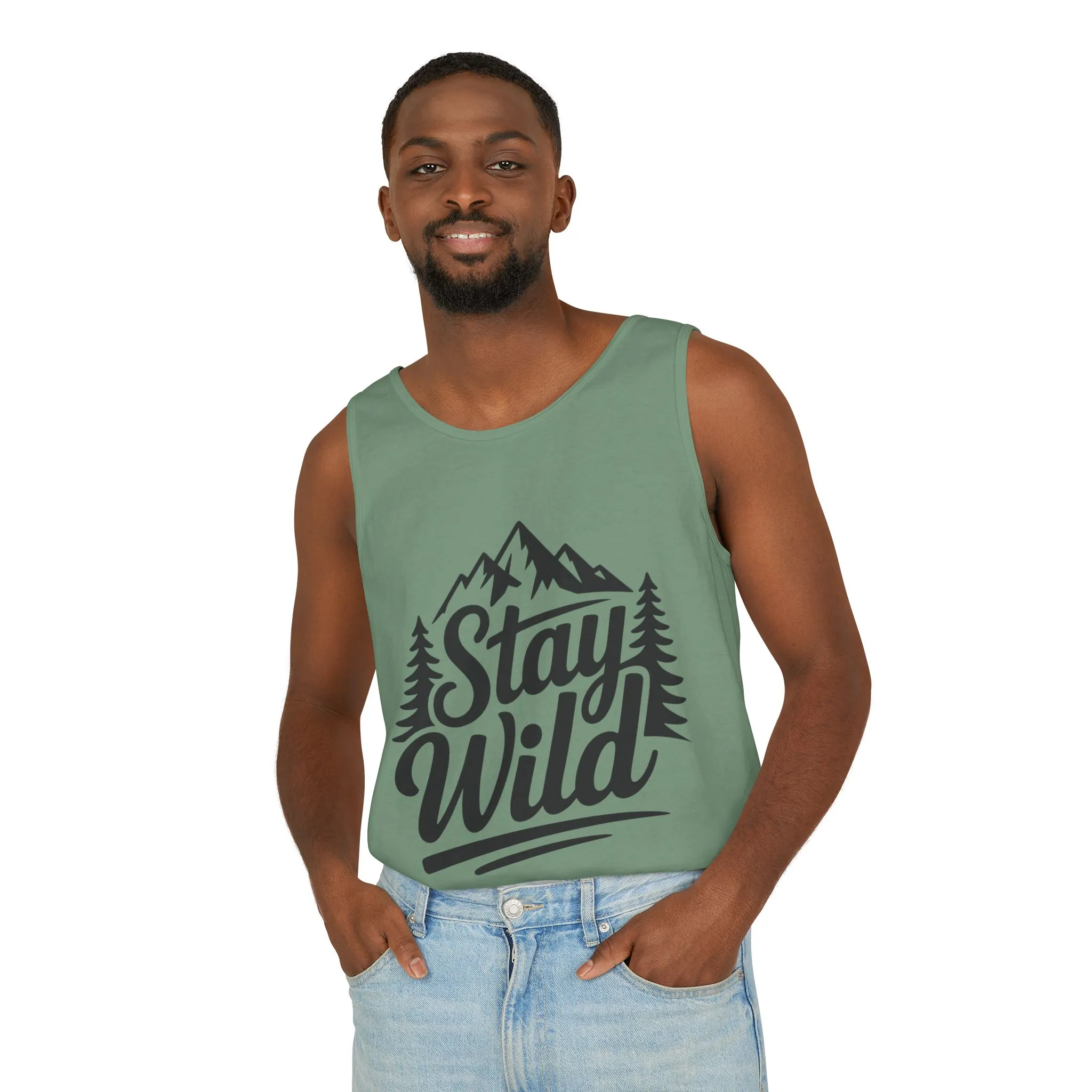 Stay Wild Garment-Dyed Mens Tank Top, Boho Summer Top, Adventure Shirt, Nature Lover Apparel, Gift for Hikers, Outdoor Clothing - Image 18