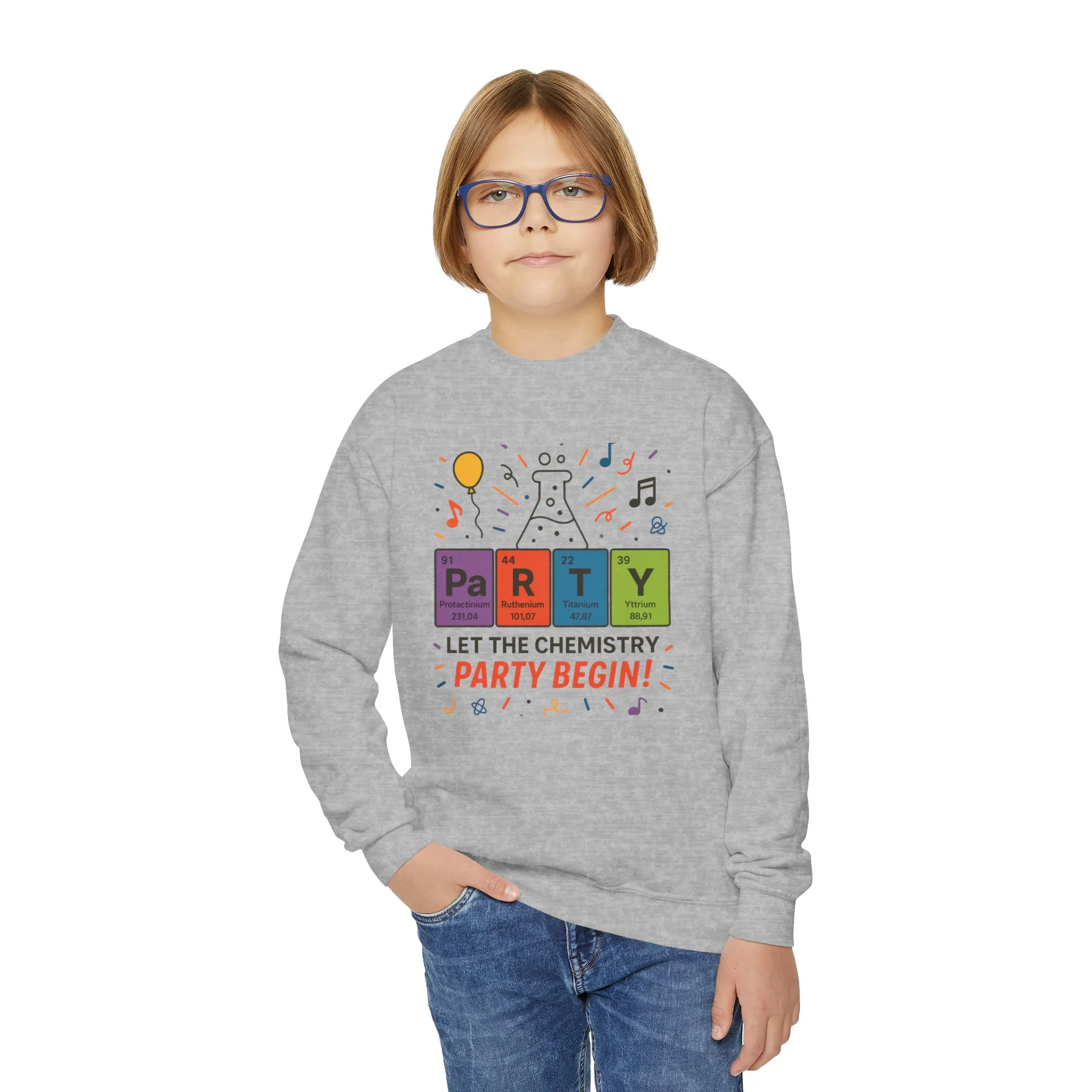 Fun Chemistry Party Youth Crewneck Sweatshirt, Gift for Science Lovers, Birthday Sweatshirt, Kids Party Apparel, Science-Themed Gift - Image 7
