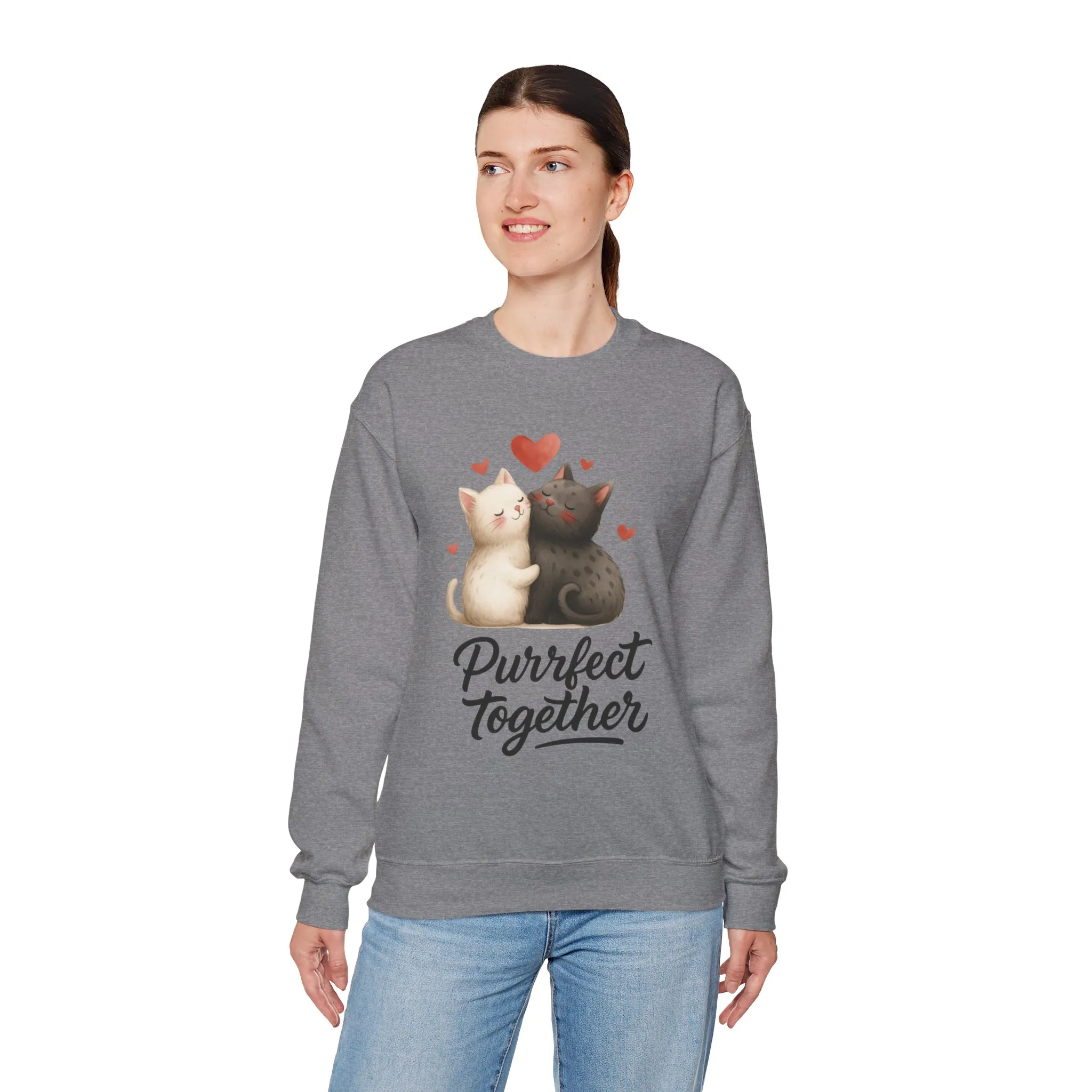 Cute Cat Couple Womens Sweatshirt, Purrfect Together Sweater, Gift for Cat Lovers, Cozy Crewneck for Valentine's Day, Animal Lover Apparel - Image 33