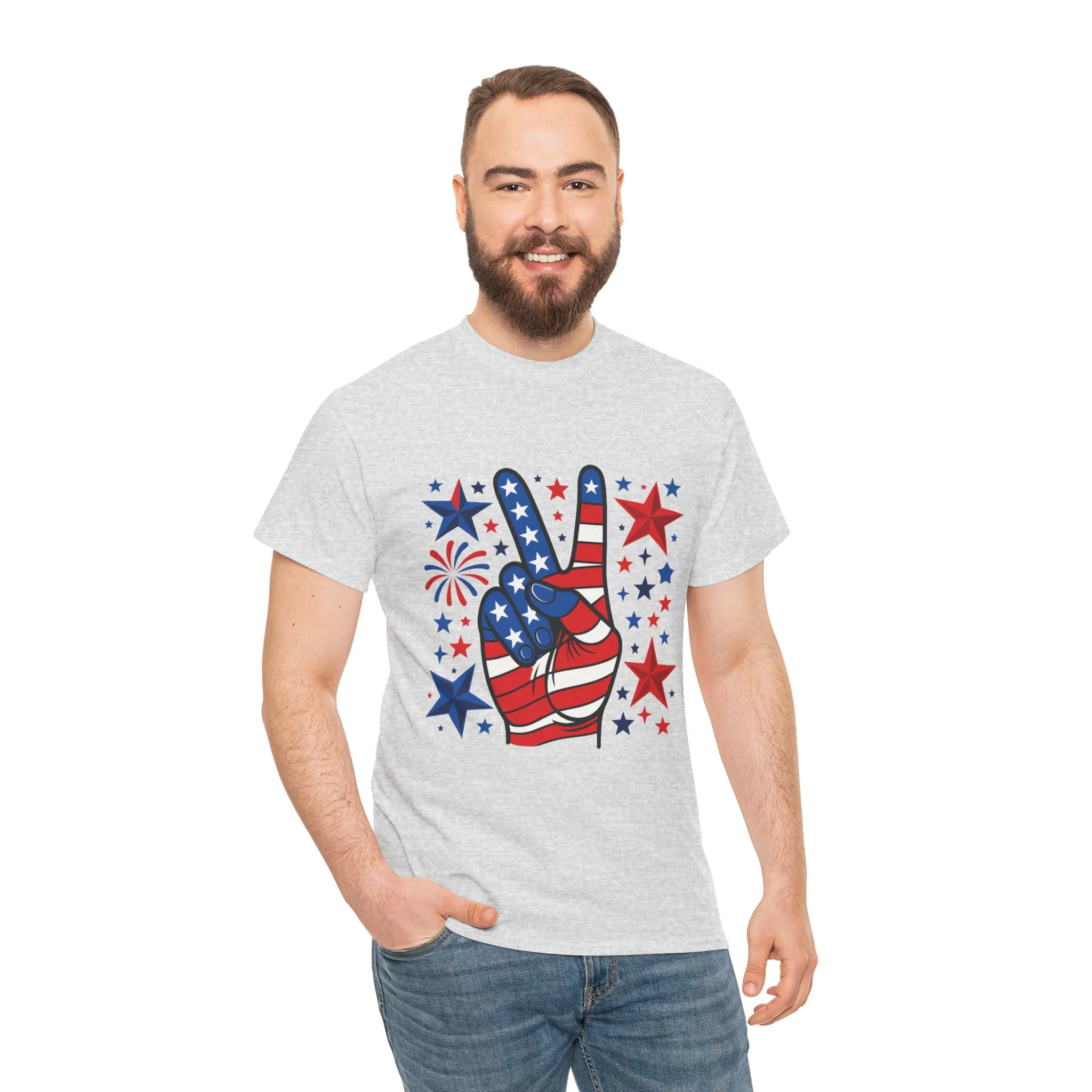 Patriotic Peace Hand Unisex Heavy Cotton Tee - Ideal for July 4th, Independence Day, Celebrations, Casual Wear, Everyday Style - Image 7
