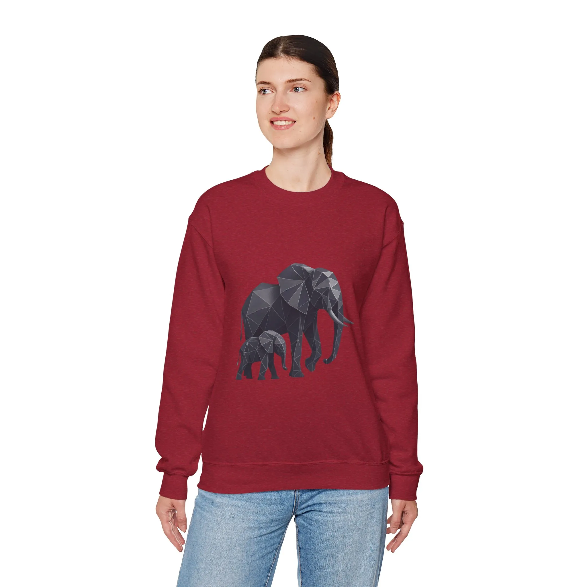 Geometric Elephant Sweatshirt, Cozy Unisex Crewneck, Animal Lover Gift, Nature Inspired Apparel, Eco-Friendly Fashion, Gift for Her