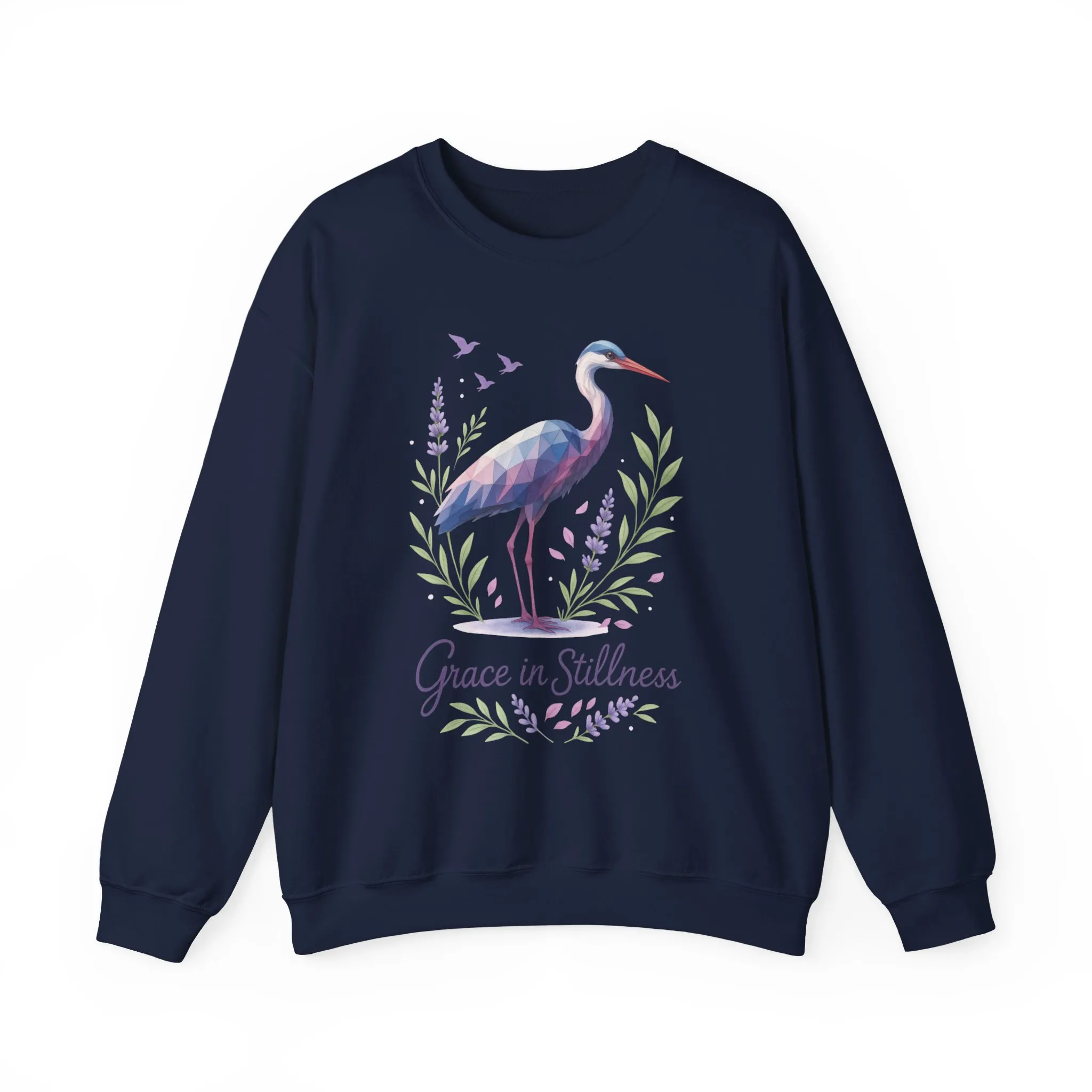 Polygonal Heron Graphic Sweatshirt, Women's Artistic Bird Crewneck, Nature-Inspired Minimalist Design, Geometric Crane, Bird Lovers Gift - Image 19