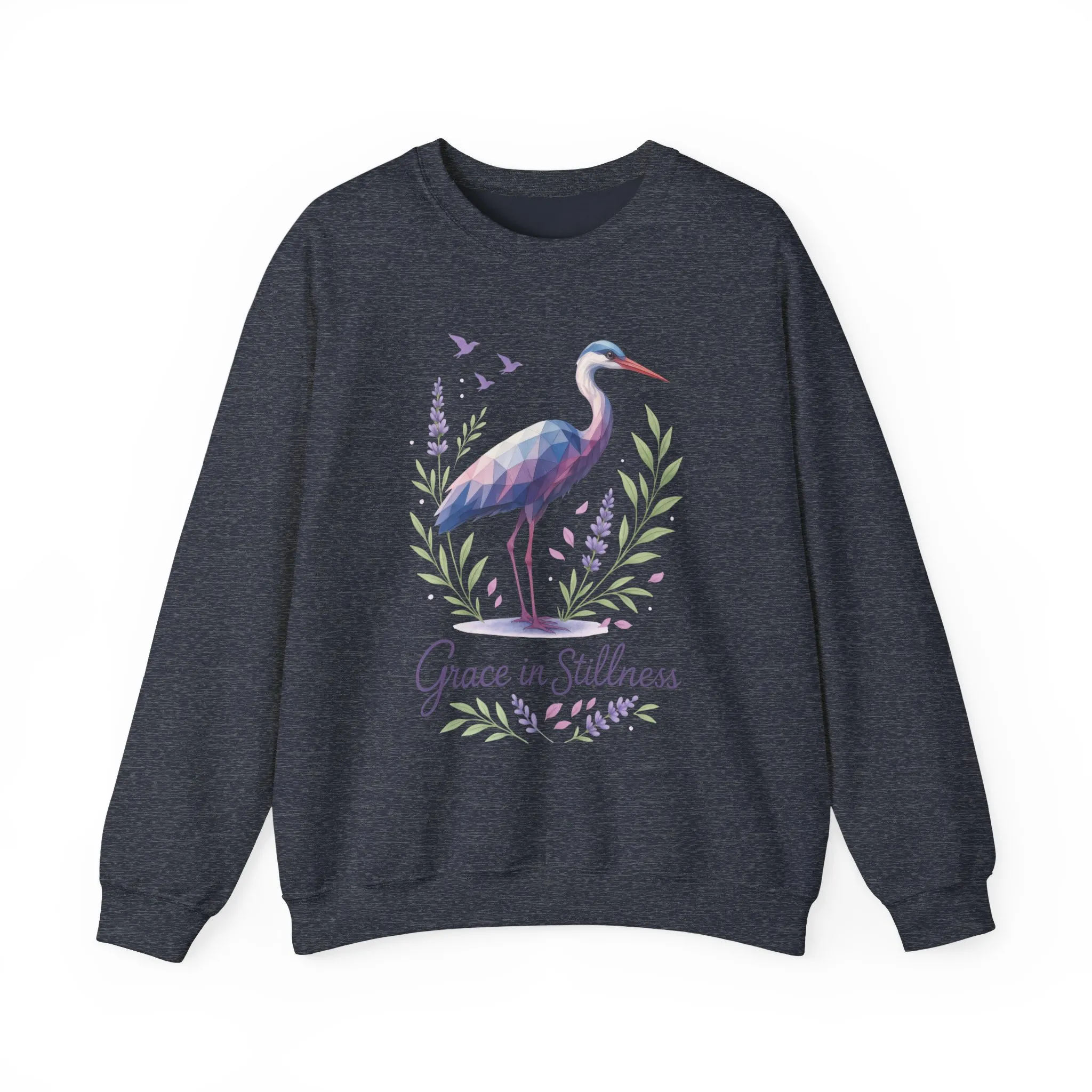 Polygonal Heron Graphic Sweatshirt, Women's Artistic Bird Crewneck, Nature-Inspired Minimalist Design, Geometric Crane, Bird Lovers Gift - Image 16