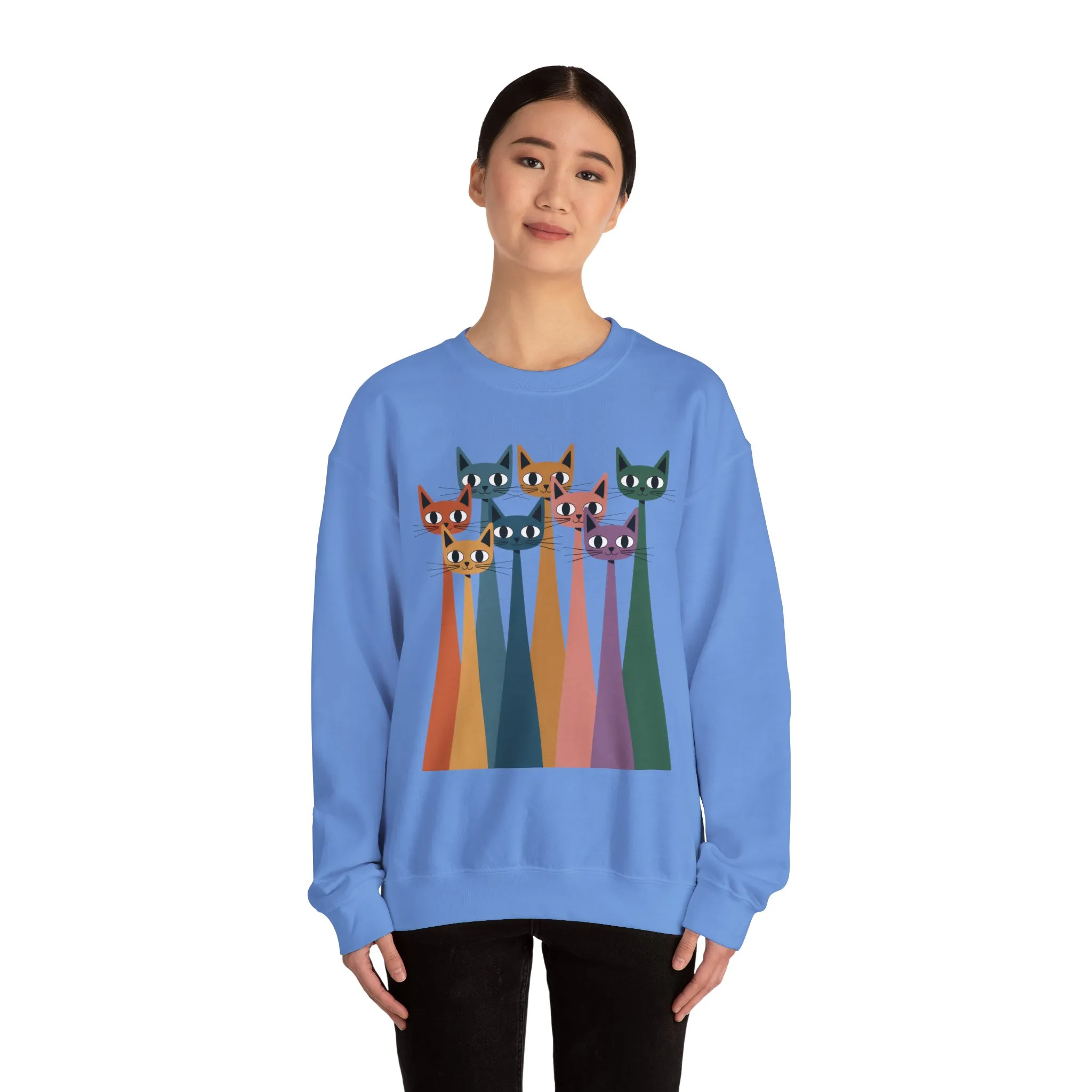 Colorful Cat Sweatshirt, Cozy Crewneck, Cat Lover Gift, Womens Sweatshirt, Cute Animal Apparel, Fun Gift for Cat Owners - Image 17