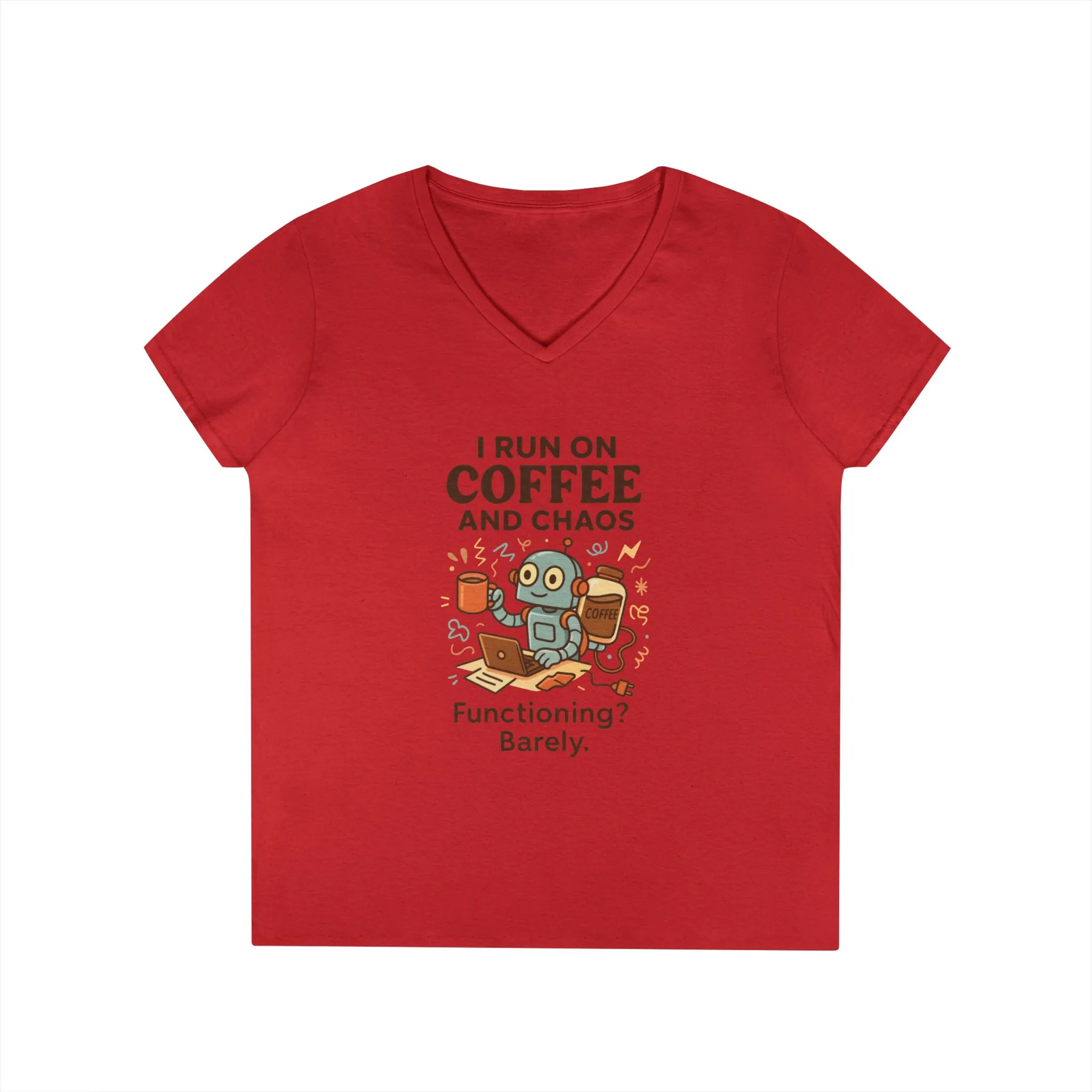 Funny Coffee and Chaos Ladies' V-Neck T-Shirt, Gift for Coffee Lovers, Quirky Tee, Casual Wear, Unique Humor Shirt, Work from Home Humor Tee - Image 22